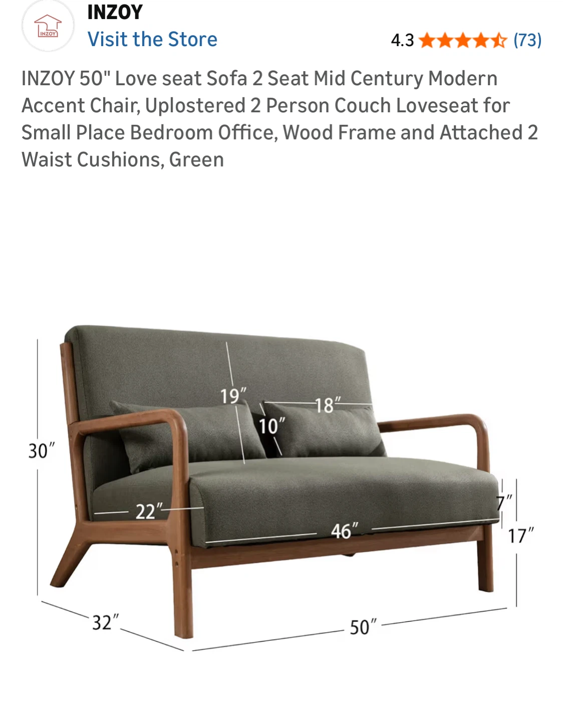 50" Loveseat Sofa - Mid Century Modern Style - photo 2