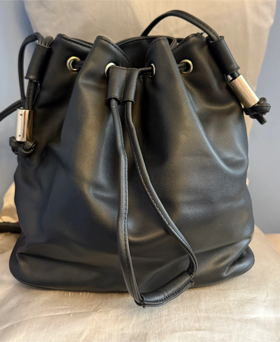 Black Drawstring Bucket Bag