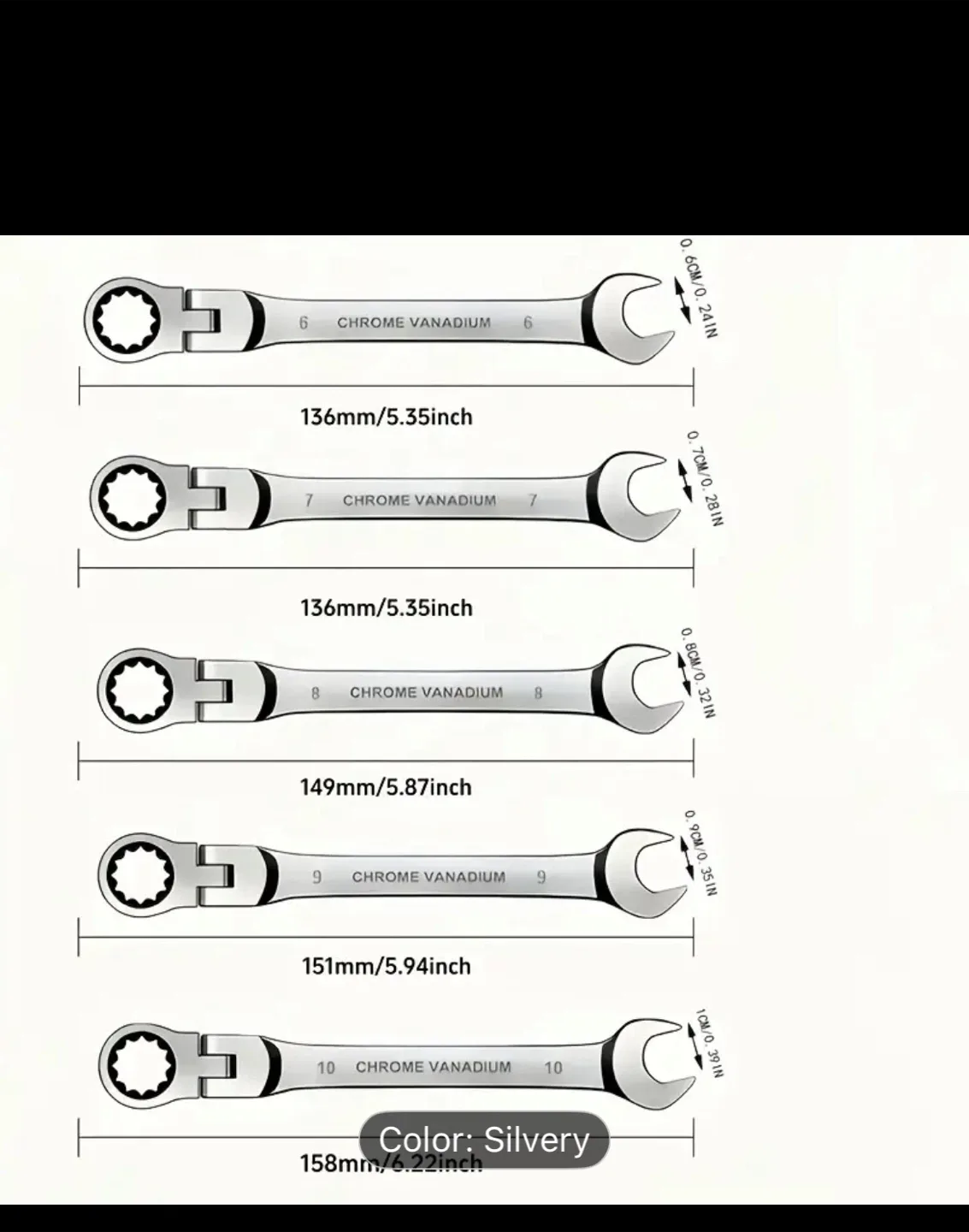 5pcs Chrome Vanadium Ratchet Wrench Set - Silvery