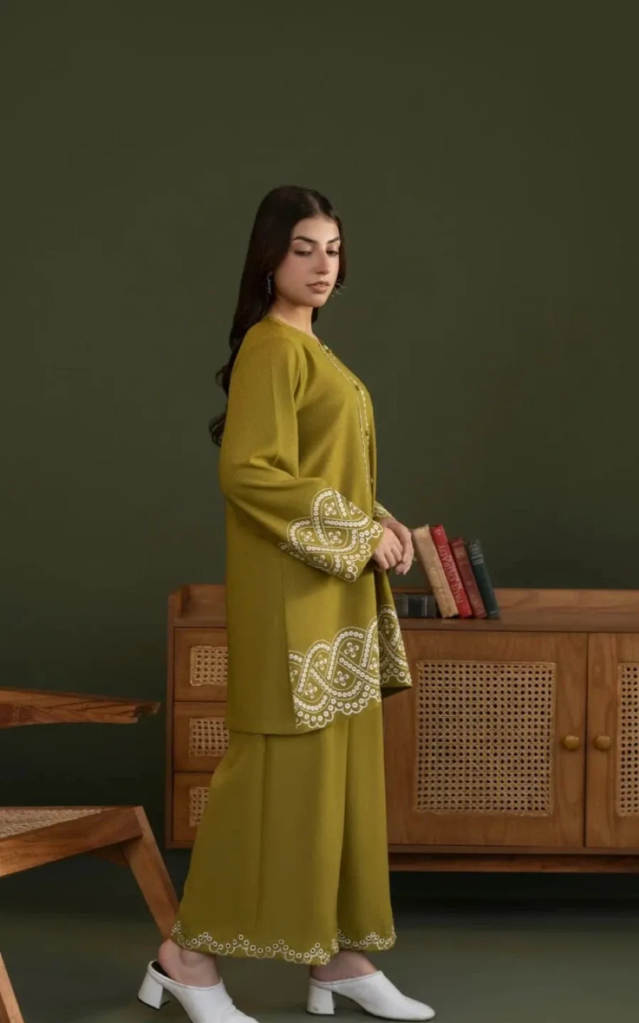 Embroidered Co-ord Set - Olive Green image indicator(2)