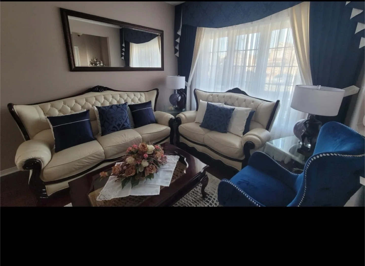 Cream Leather Sofa Set with a centre coffee table thumbnail