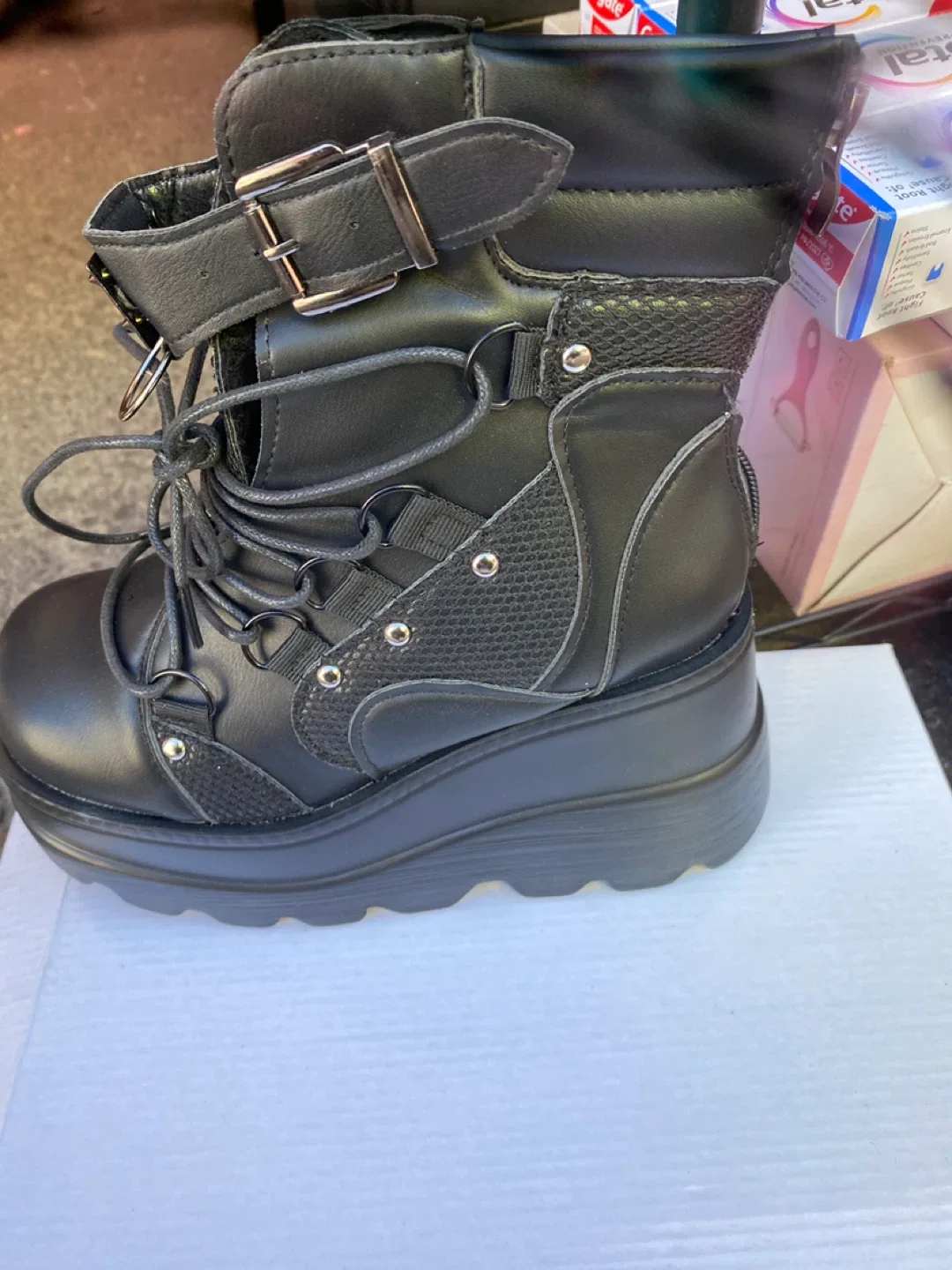 Black Platform Wedge Boots thumbnail