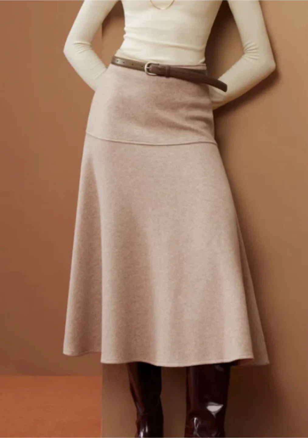 Beige A-Line Wool like skirt image indicator(2)
