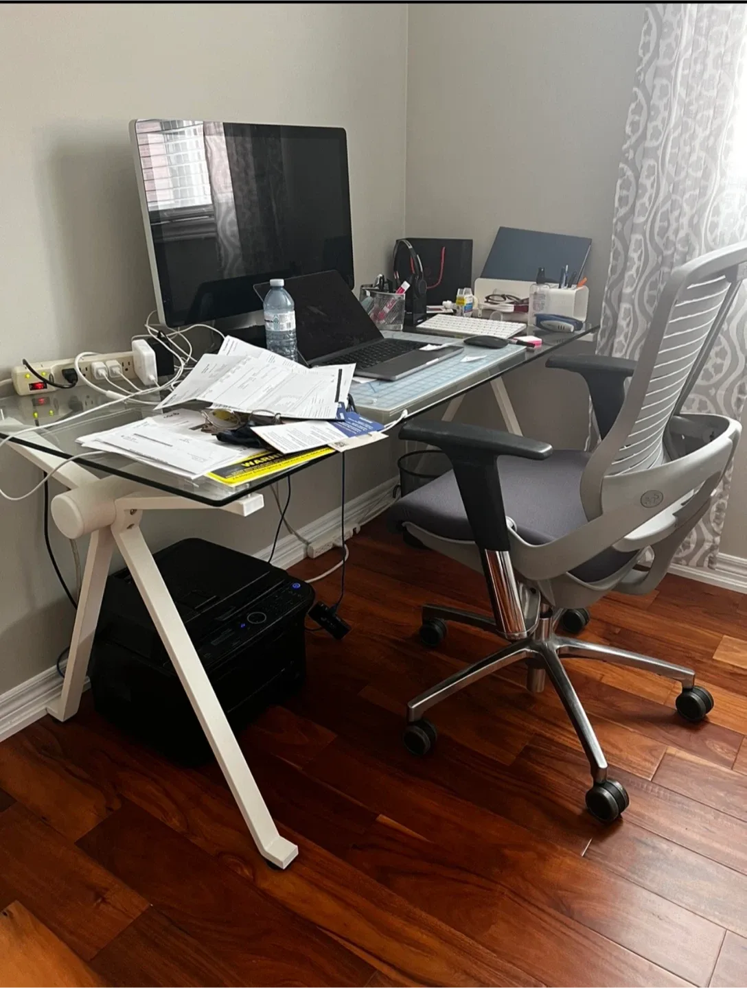 Glass Top Desk with White Legs thumbnail