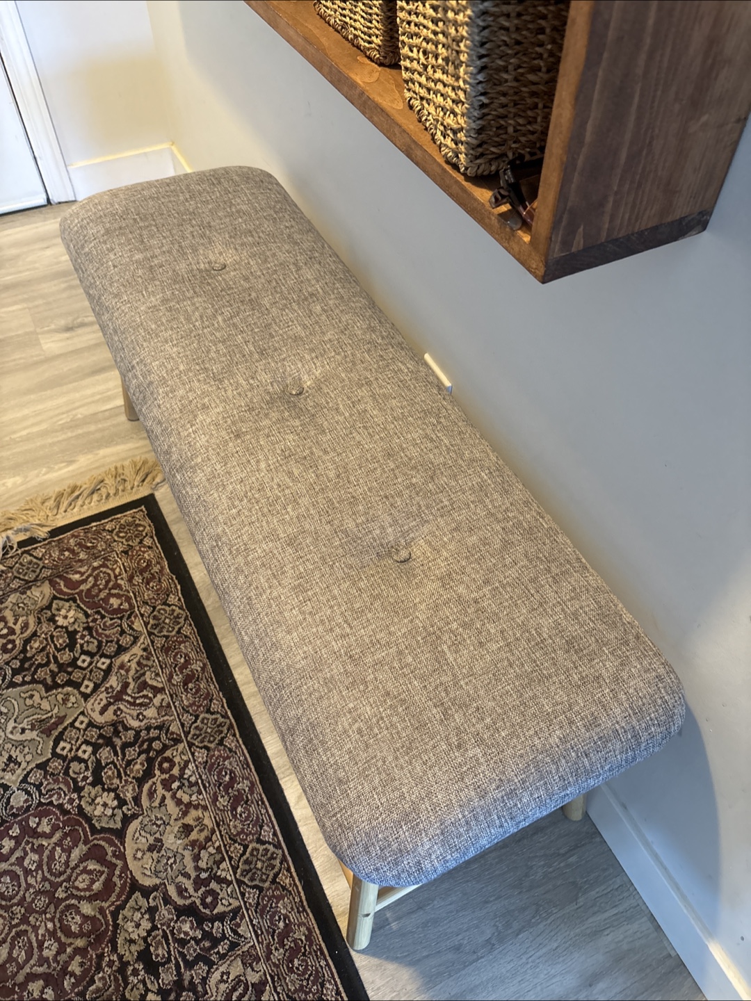 Upholstered Entryway Bench with Shoe Rack - photo 2