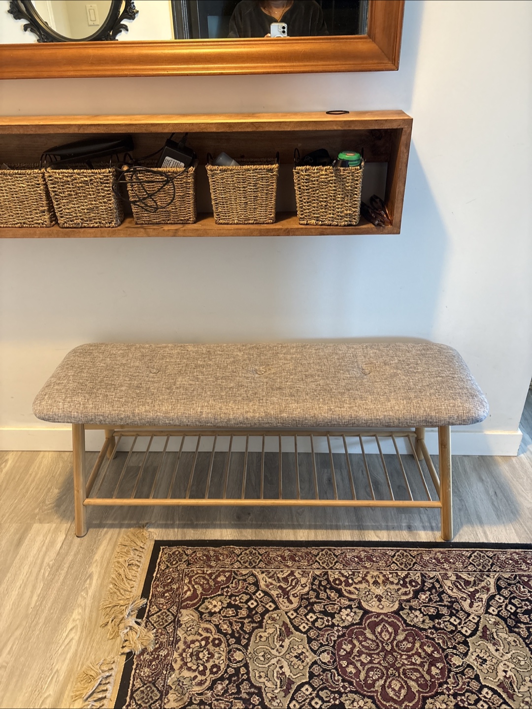 Upholstered Entryway Bench with Shoe Rack - photo 4