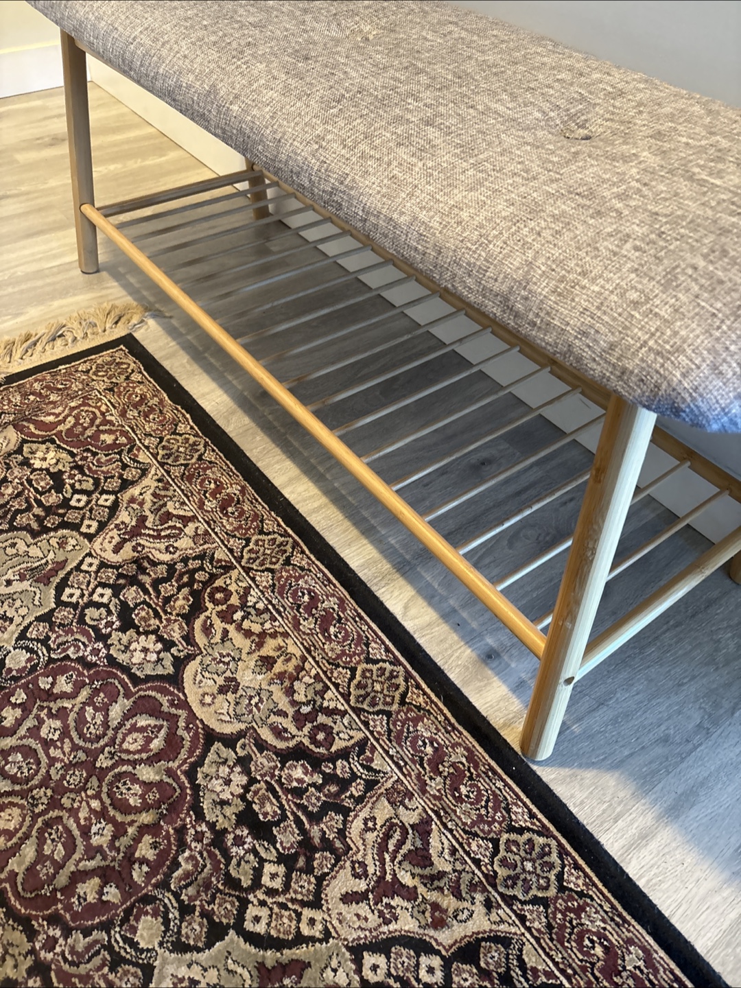 Upholstered Entryway Bench with Shoe Rack