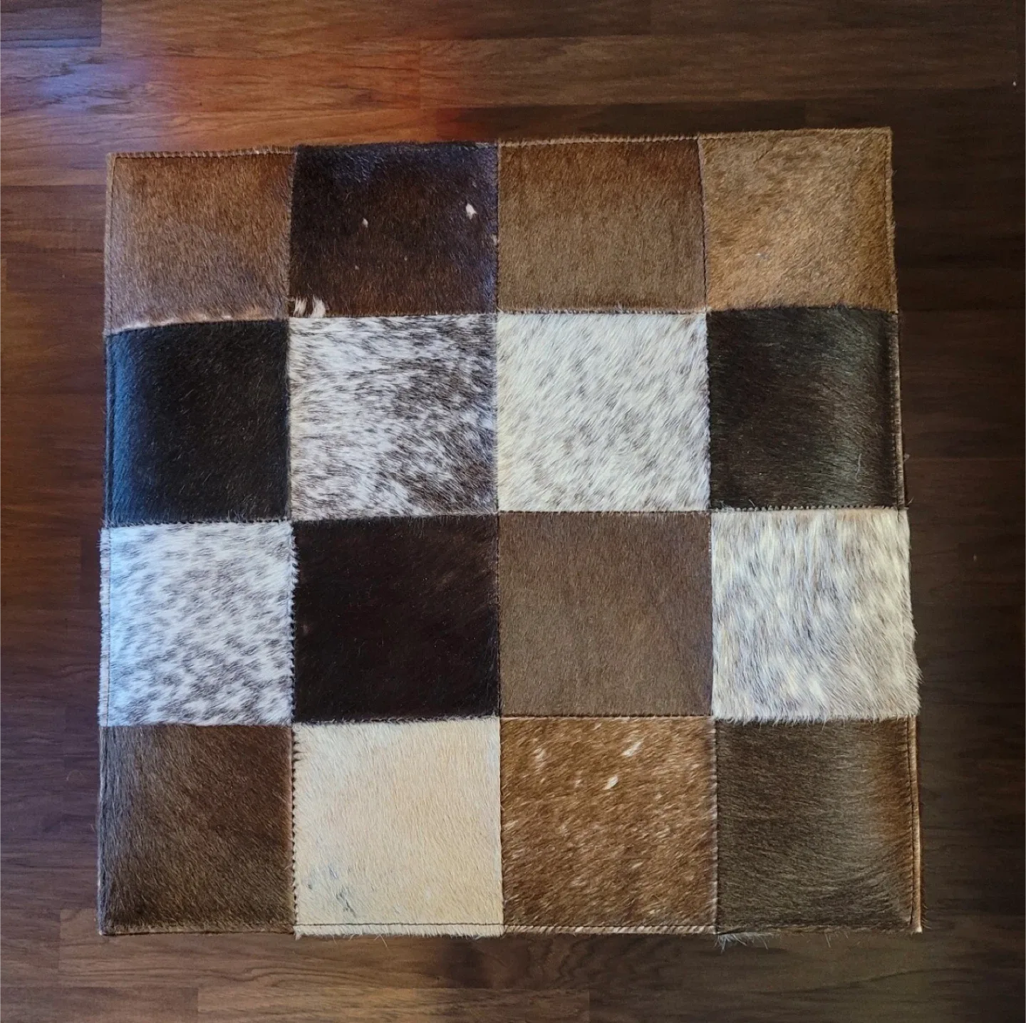Cowhide Patchwork Ottoman image indicator(2)
