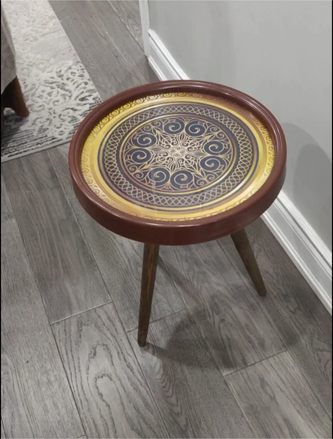 Brown Accent Table with Gold Design thumbnail