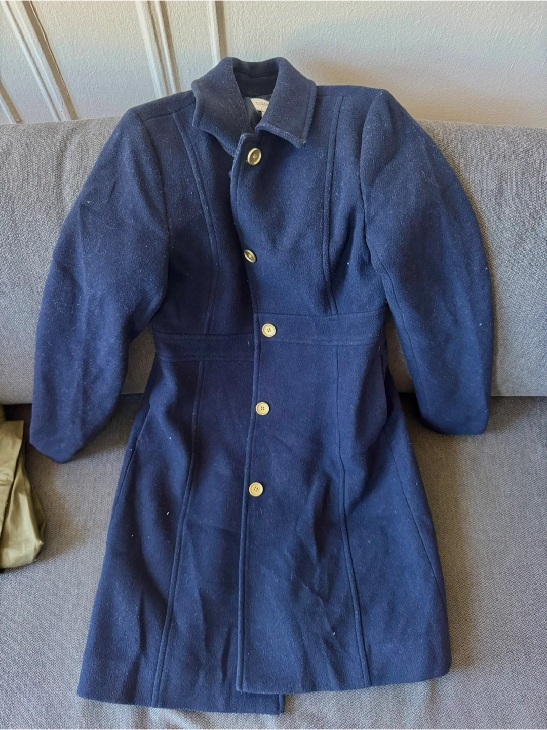J.Crew Navy Blue Wool Blend Coat - Size 6