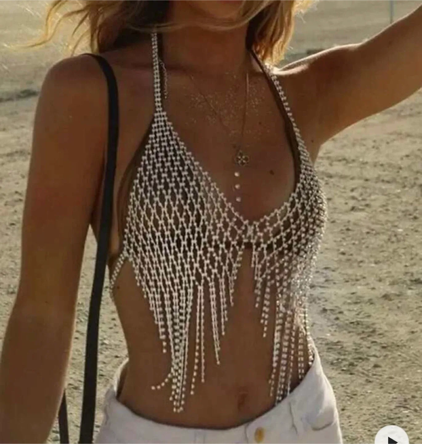 Rhinestone Body Chain Bra - Silver image indicator(2)