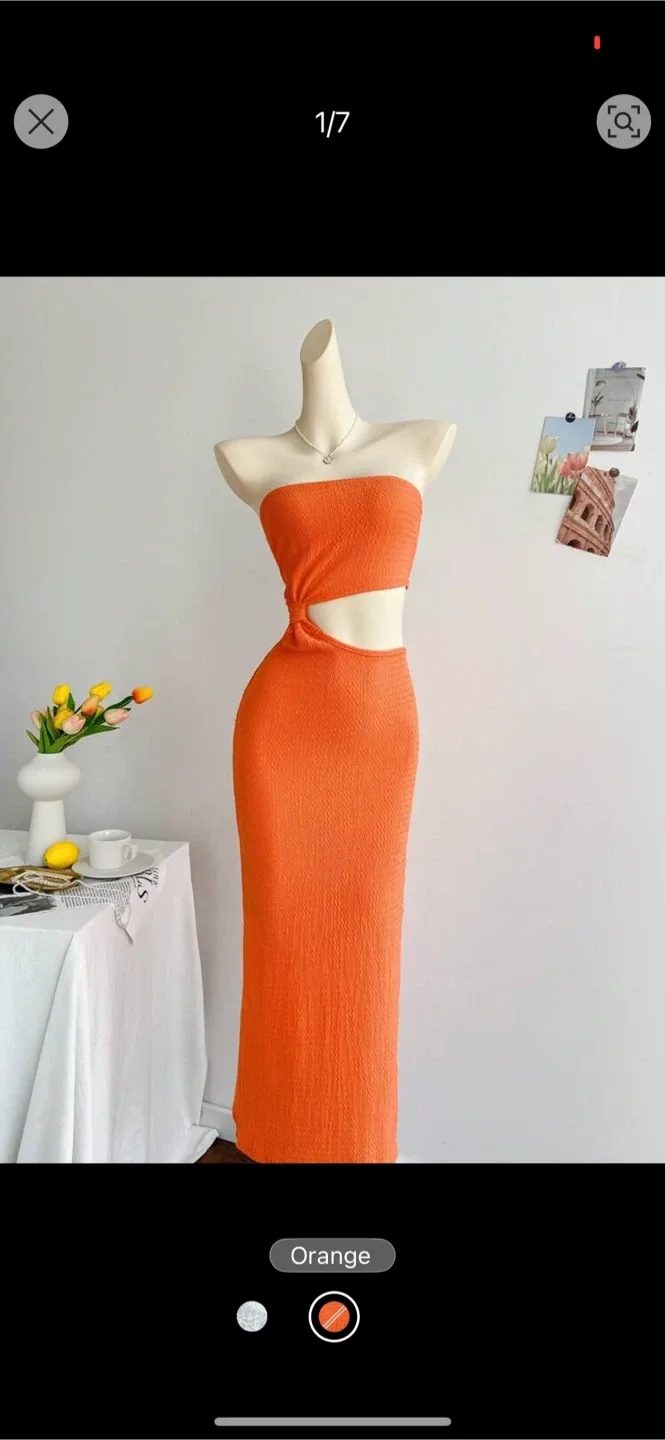 Orange Cutout Knit Dress image indicator(2)