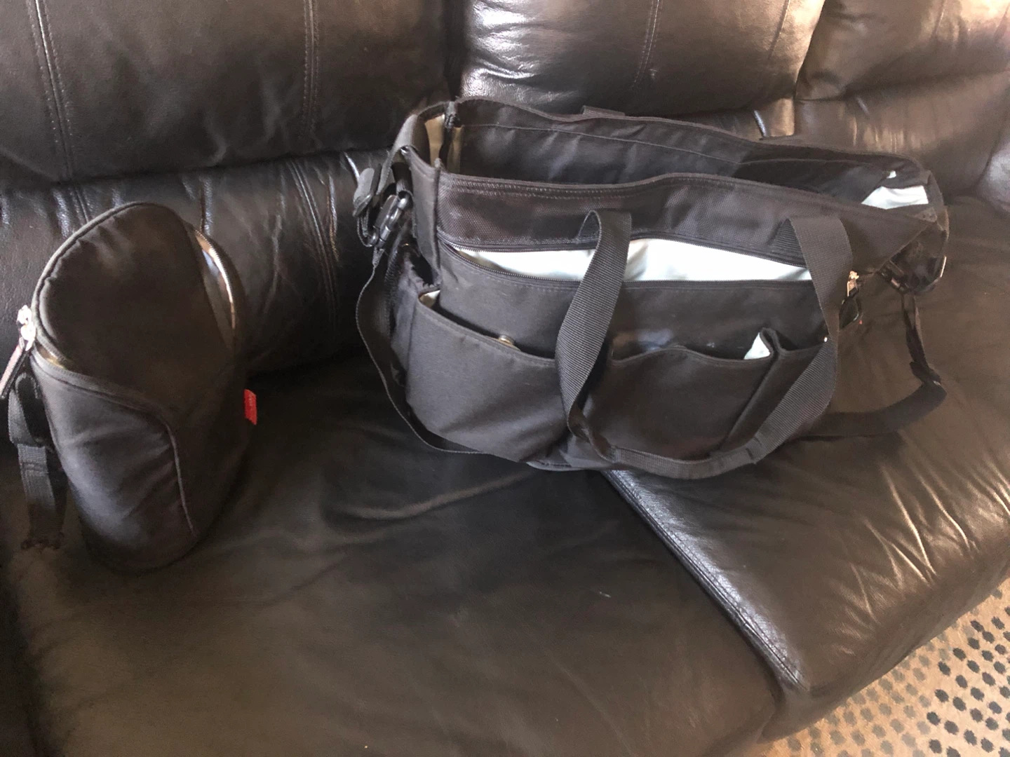 Black Diaper Bag with Insulated Bottle Bag free