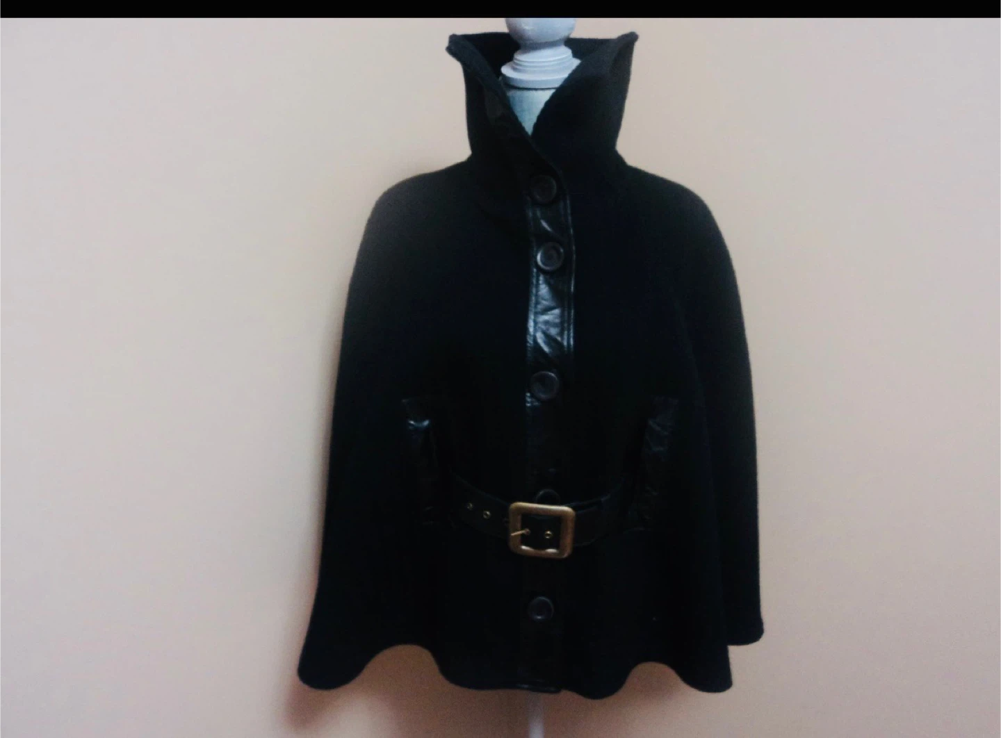 Mackage Black Wool Blend Belted Cape Size XS