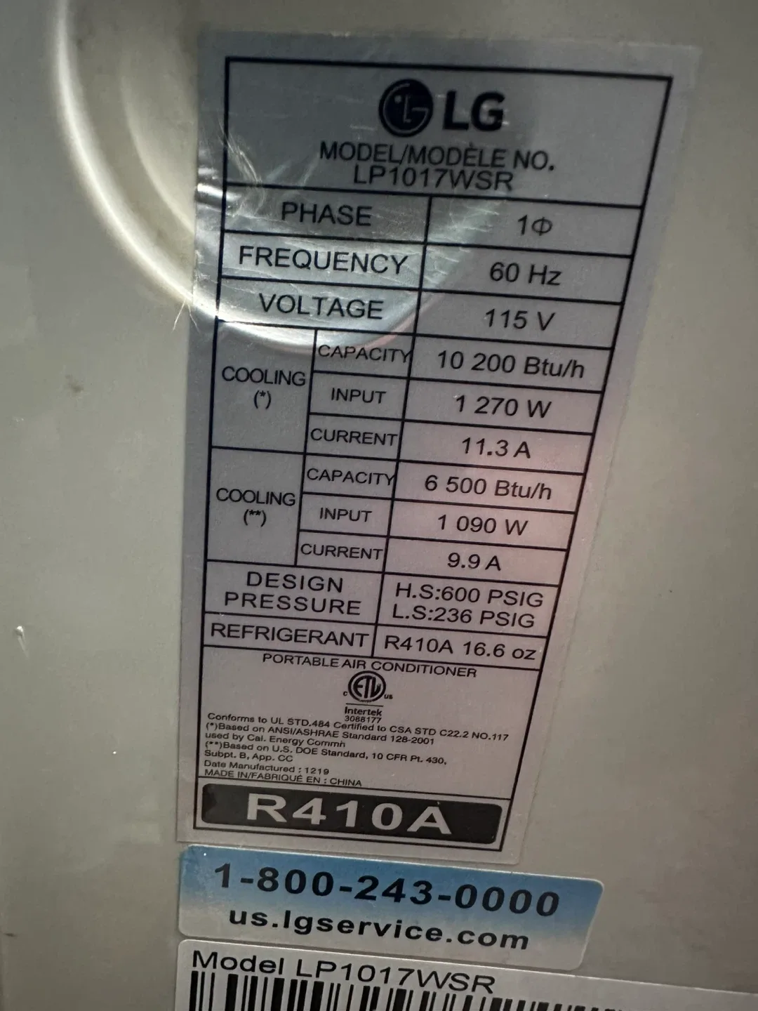LG Portable Air Conditioner LP1017WSR image indicator(3)