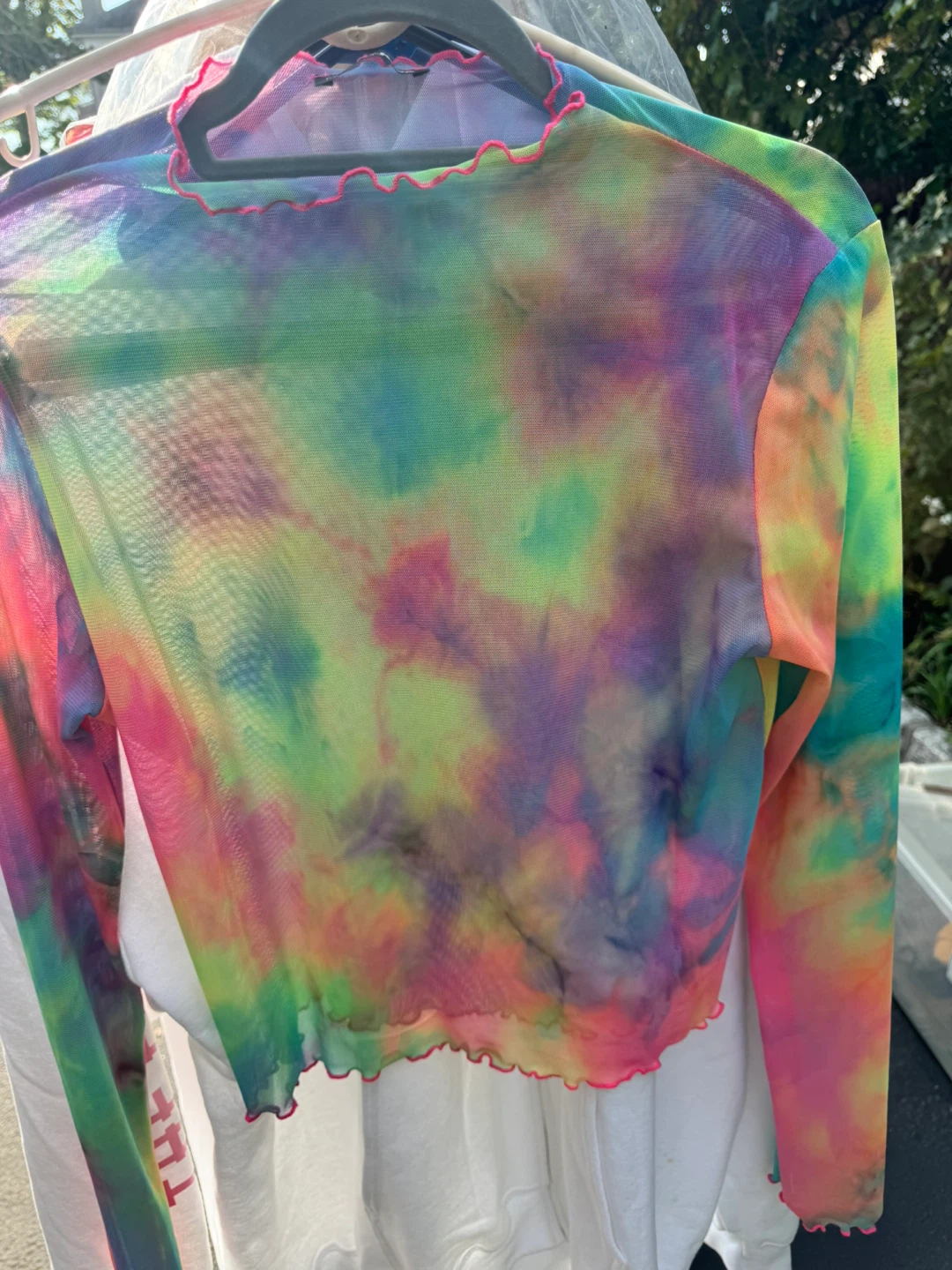 Tie Dye Mesh Long Sleeve Top