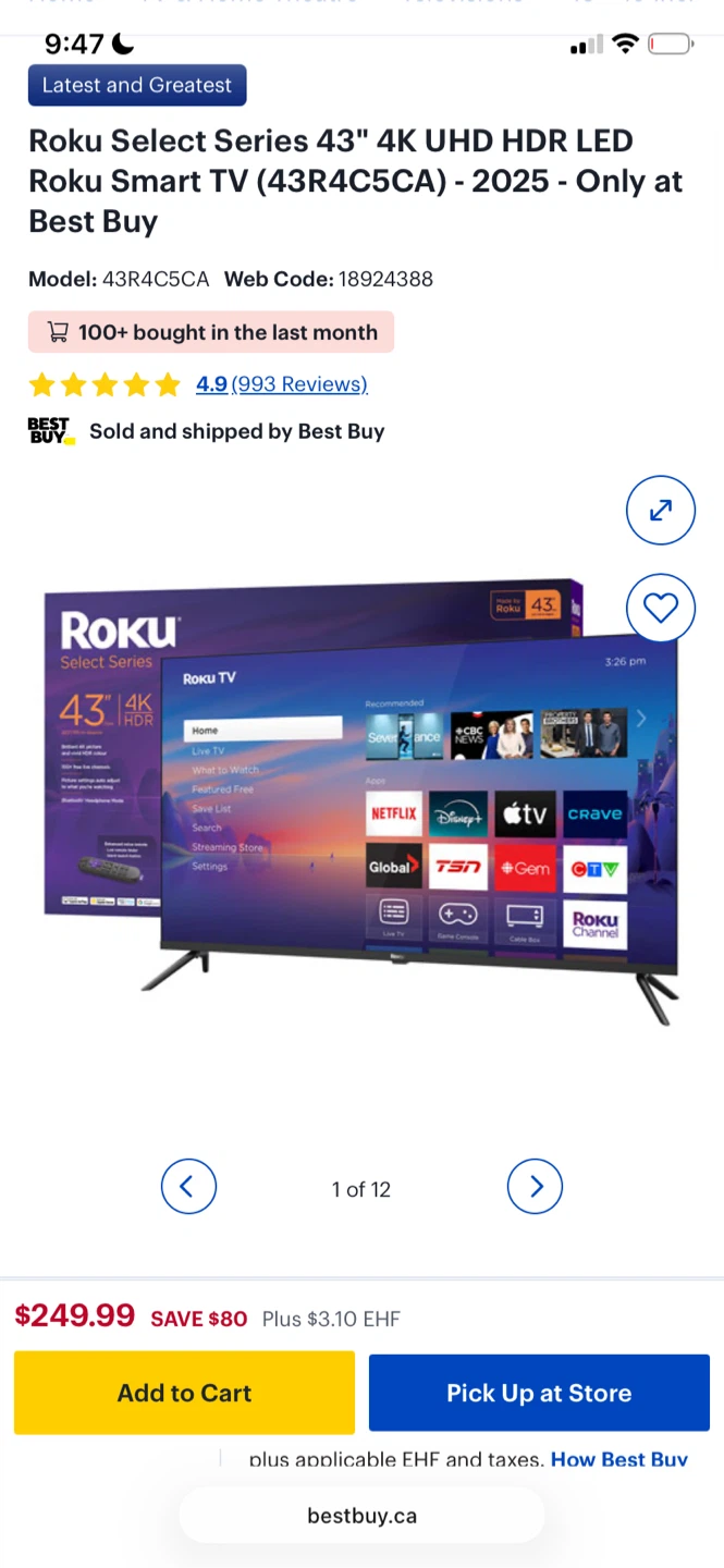 Roku Select Series 43" 4K UHD HDR LED Smart TV