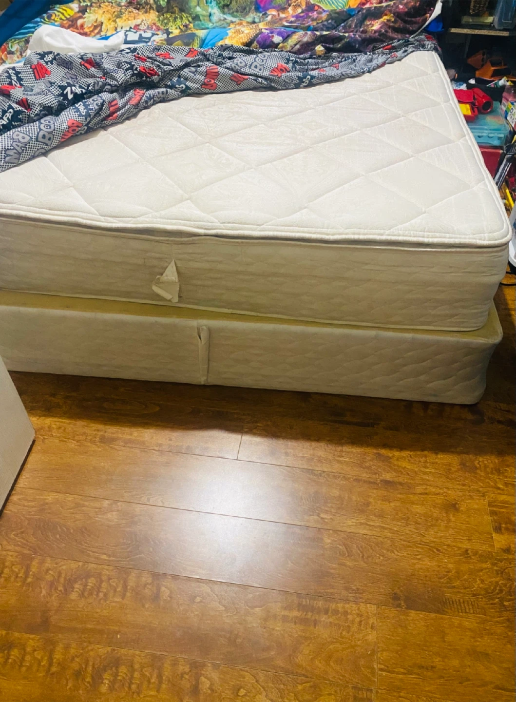 Queen Bed frame, box spring and mattress