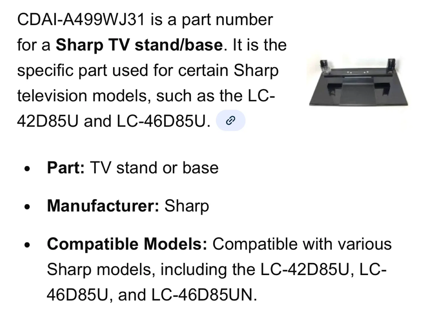 Sharp TV Stand CDAI-A499WJ31 - Fits LC-42D85U & More! image indicator(3)