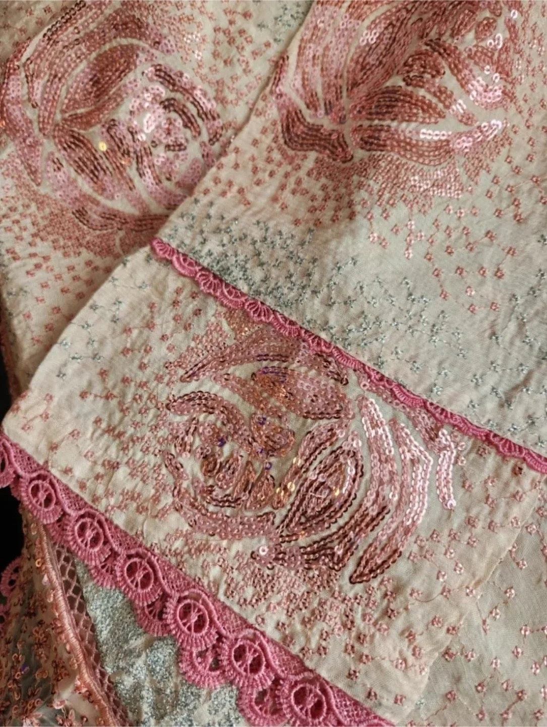 3 Pcs Peach Sequence work Pakistani Suit image indicator(3)