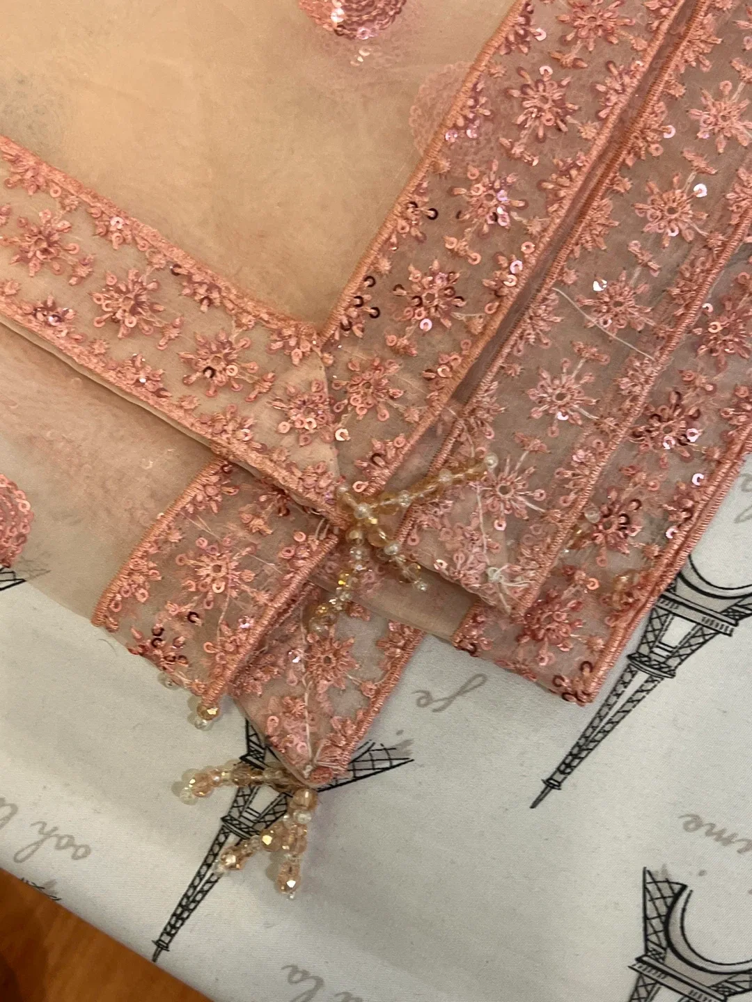 3 Pcs Peach Sequence work Pakistani Suit image indicator(7)