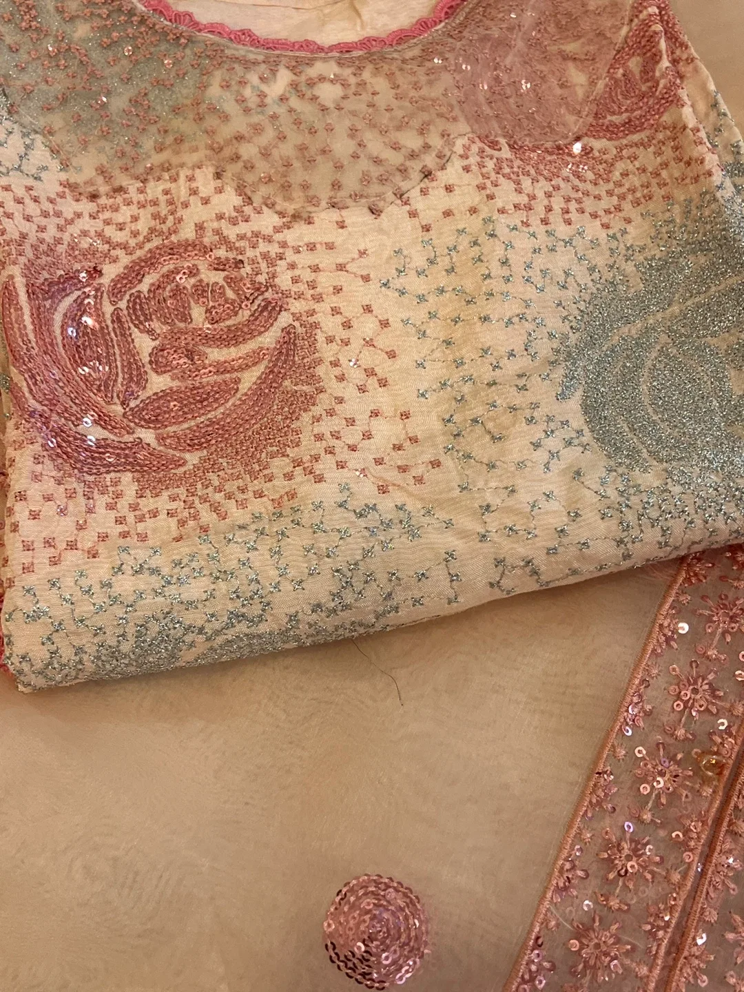 3 Pcs Peach Sequence work Pakistani Suit image indicator(8)