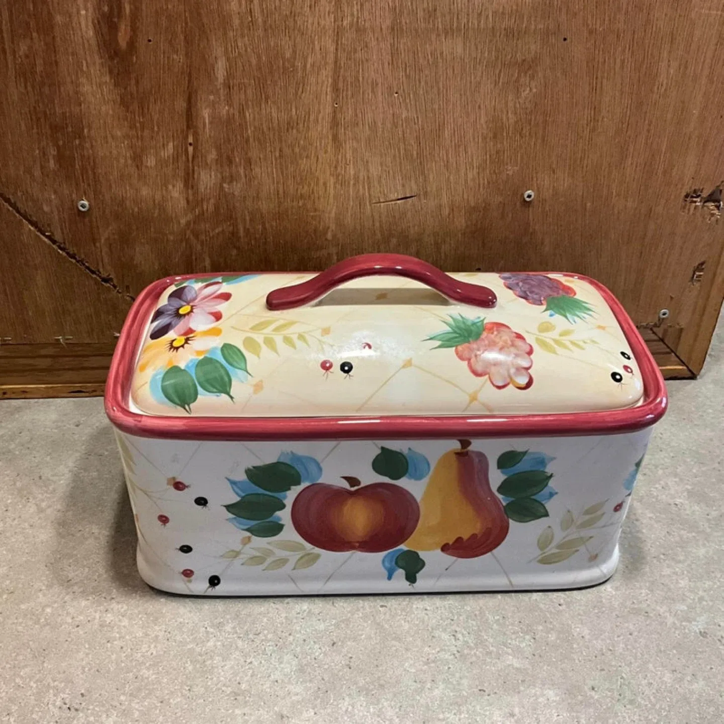 Ceramic Bread Box with Fruit & Floral Design thumbnail