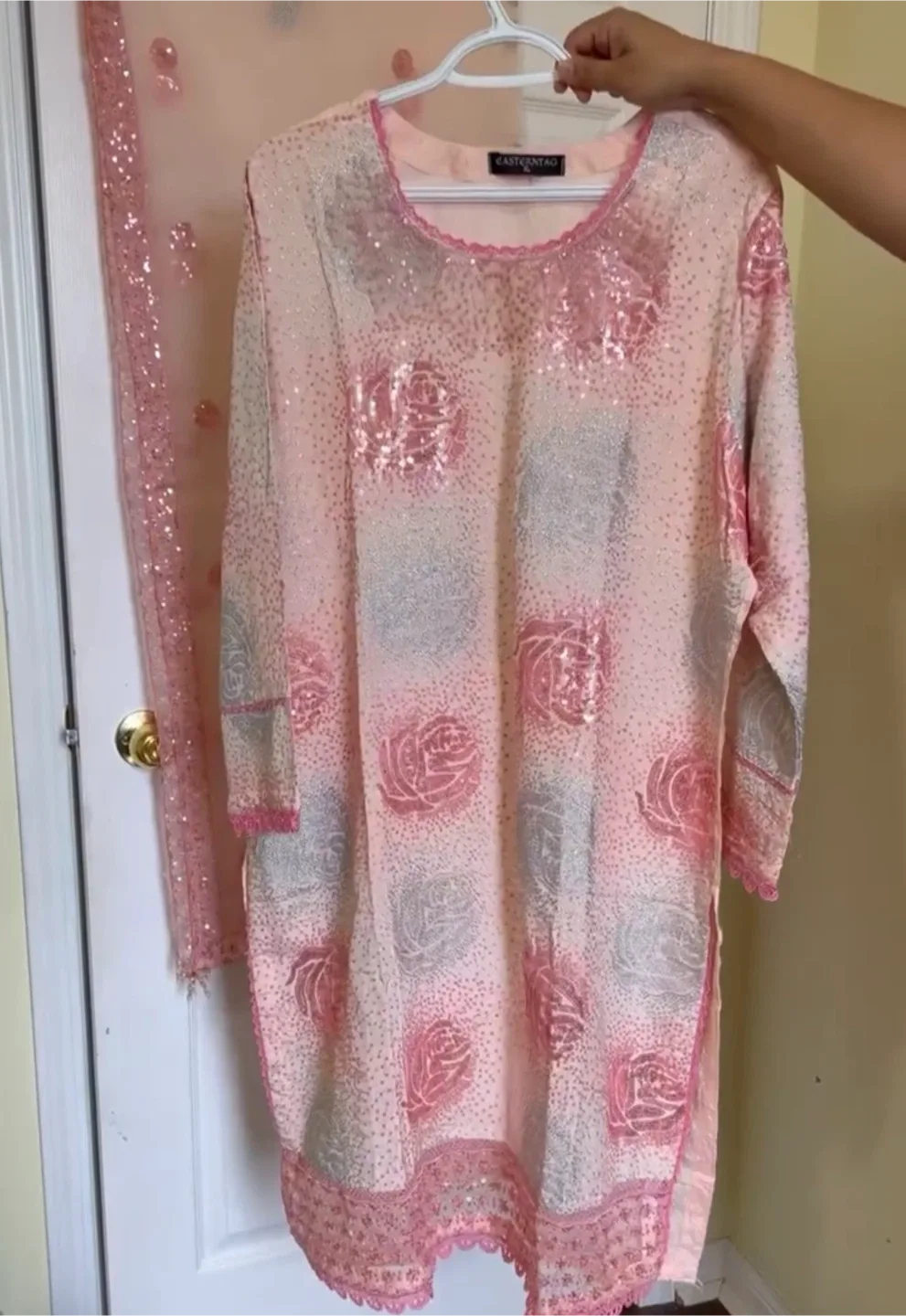 3 Pcs Peach Sequence work Pakistani Suit image indicator(9)