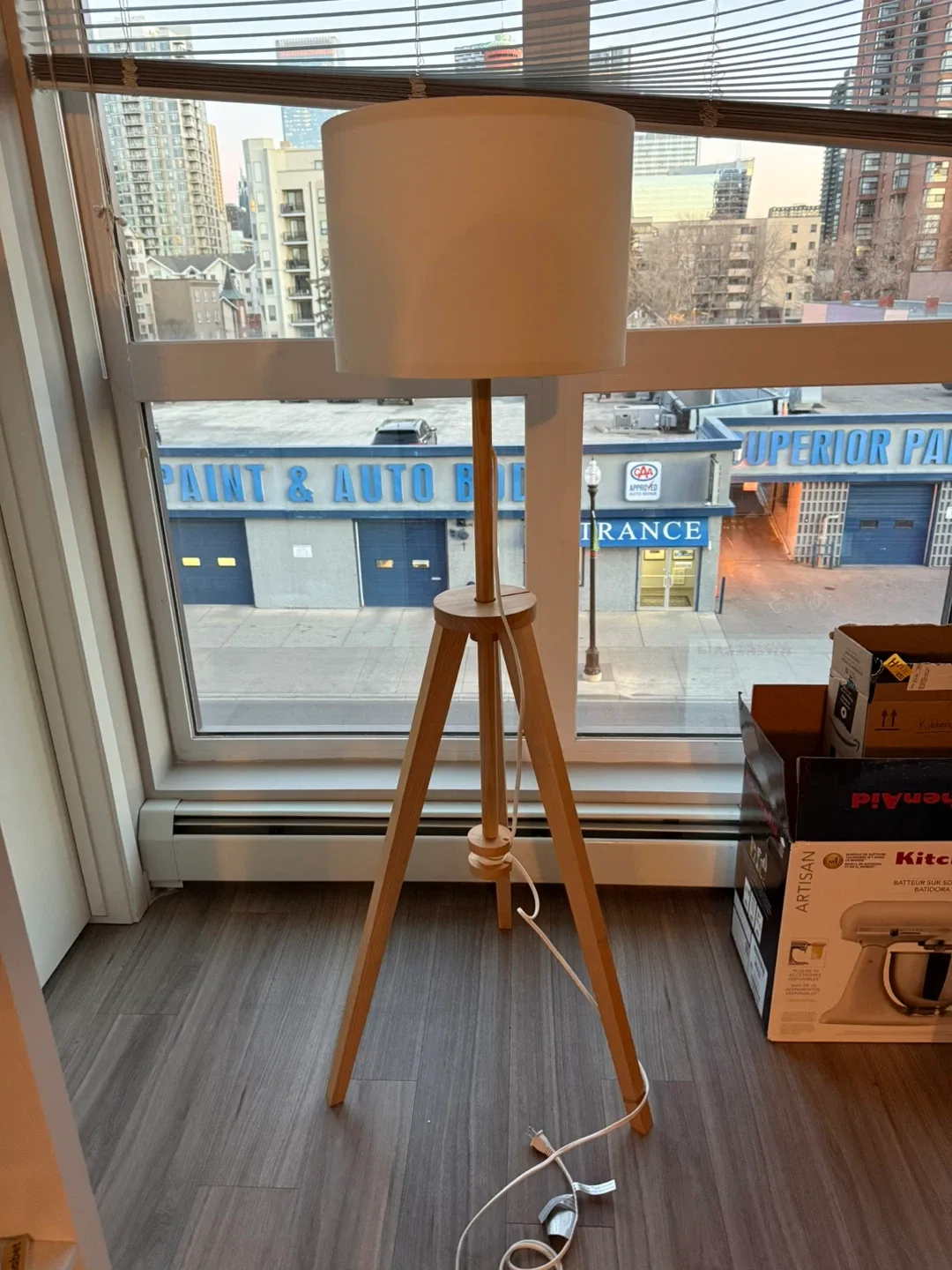 Tripod Floor Lamp with White Shade