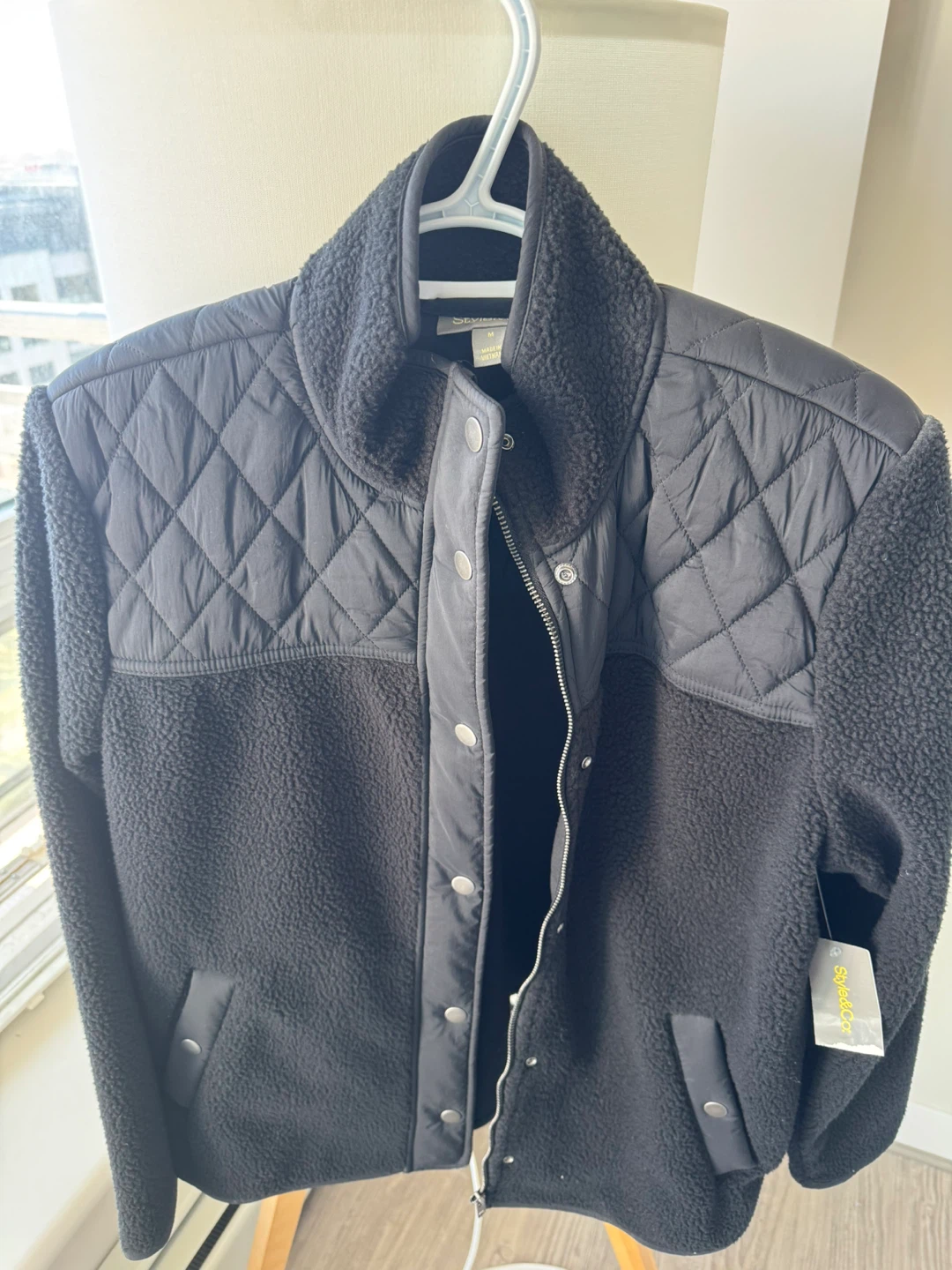 Style&Co. Black Quilted Sherpa Jacket