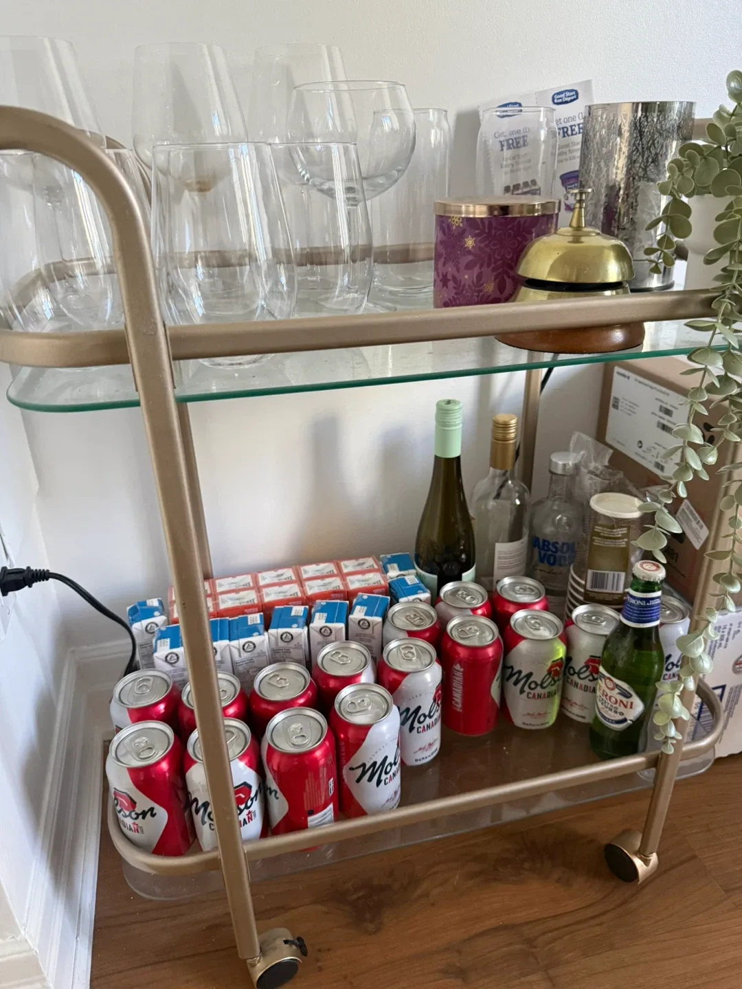 Bar Cart with Glass Shelves