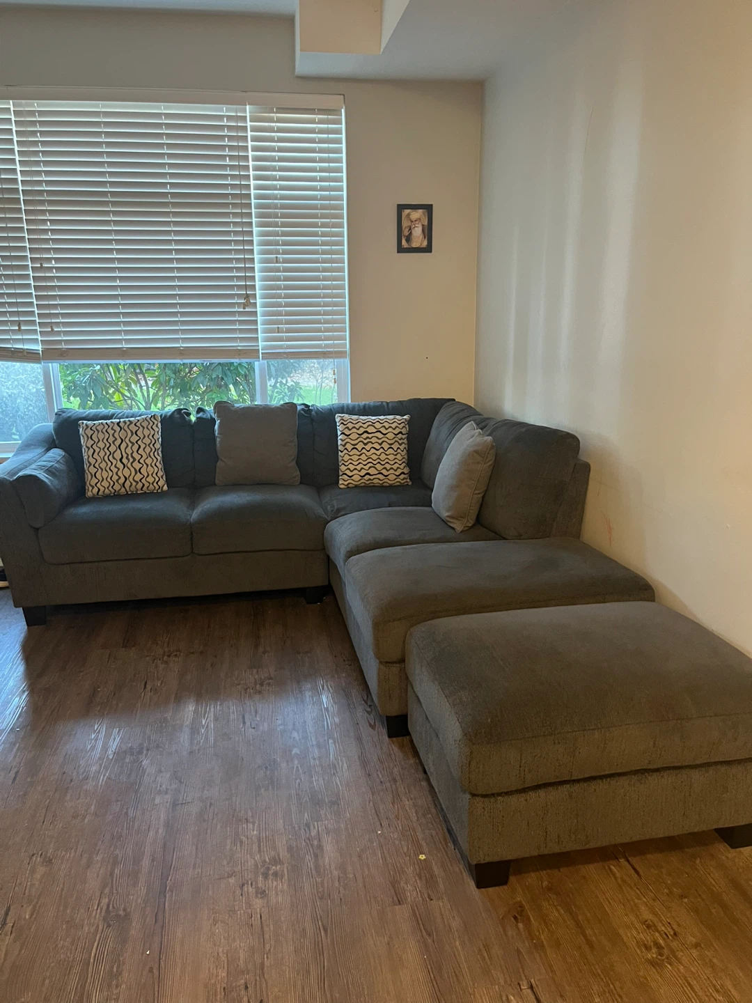 Grey Sectional Sofa with Ottoman with 4 cushions