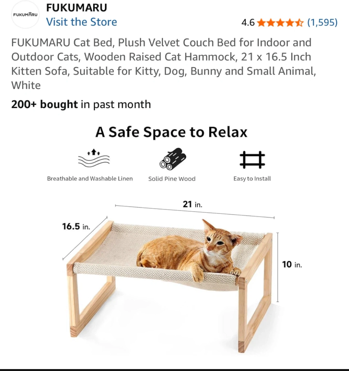 FUKUMARU Cat Bed, Wooden Raised Cat Hammock - photo 2