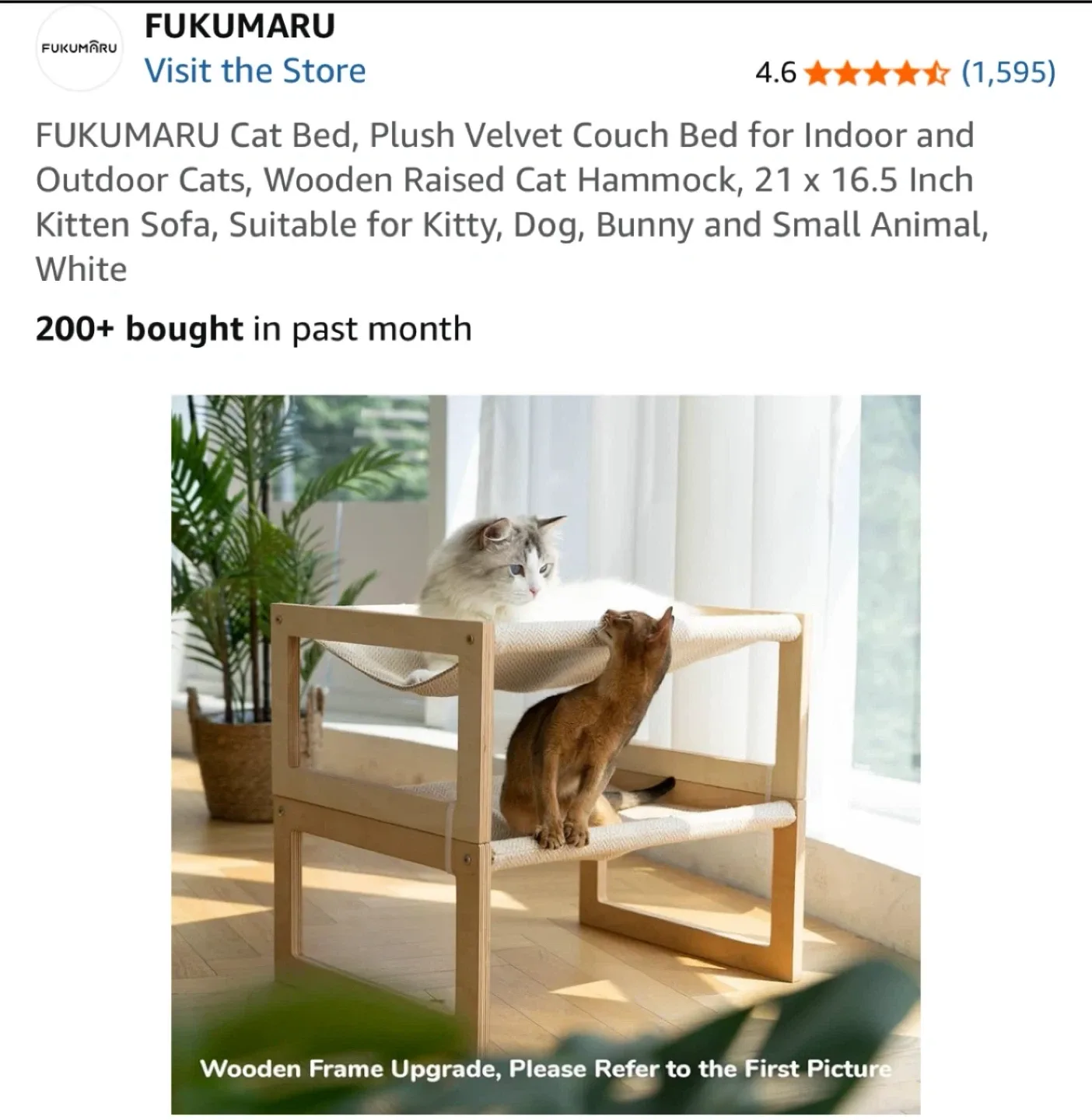 FUKUMARU Cat Bed, Wooden Raised Cat Hammock image indicator(4)