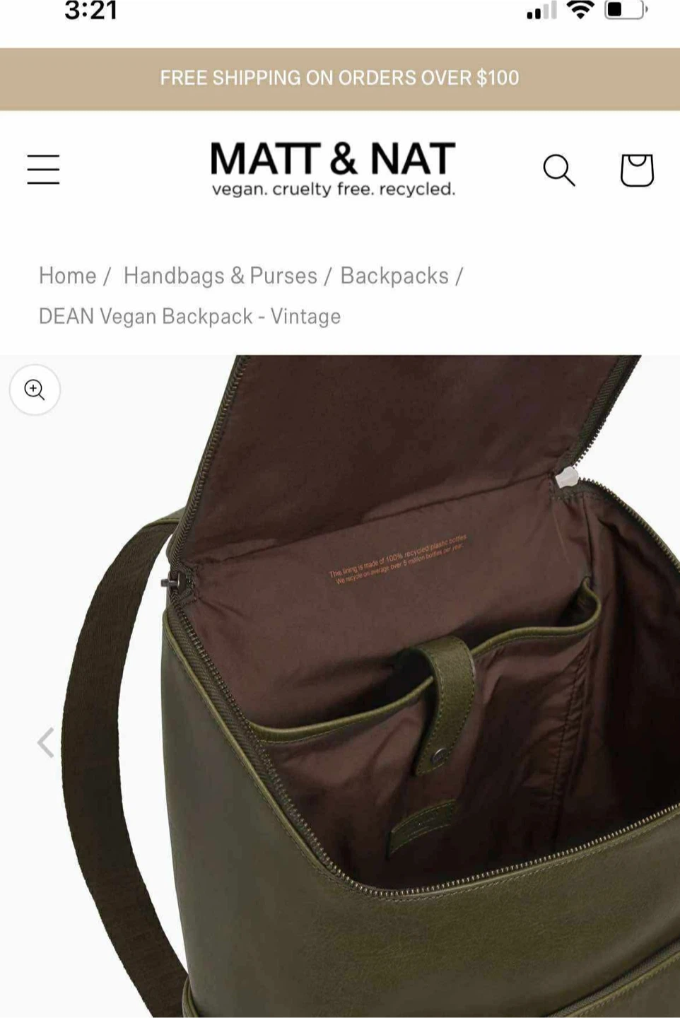 Matt & Nat Dean Vegan Backpack - Vintage Olive