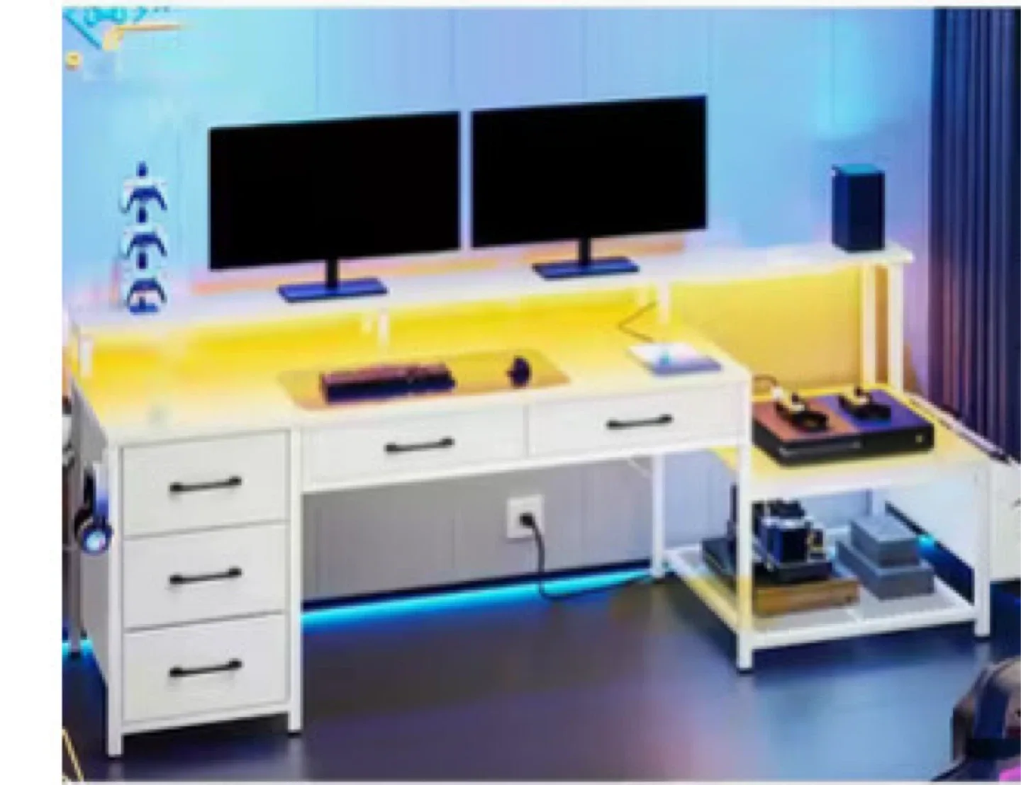 White Gaming Desk with Shelves
