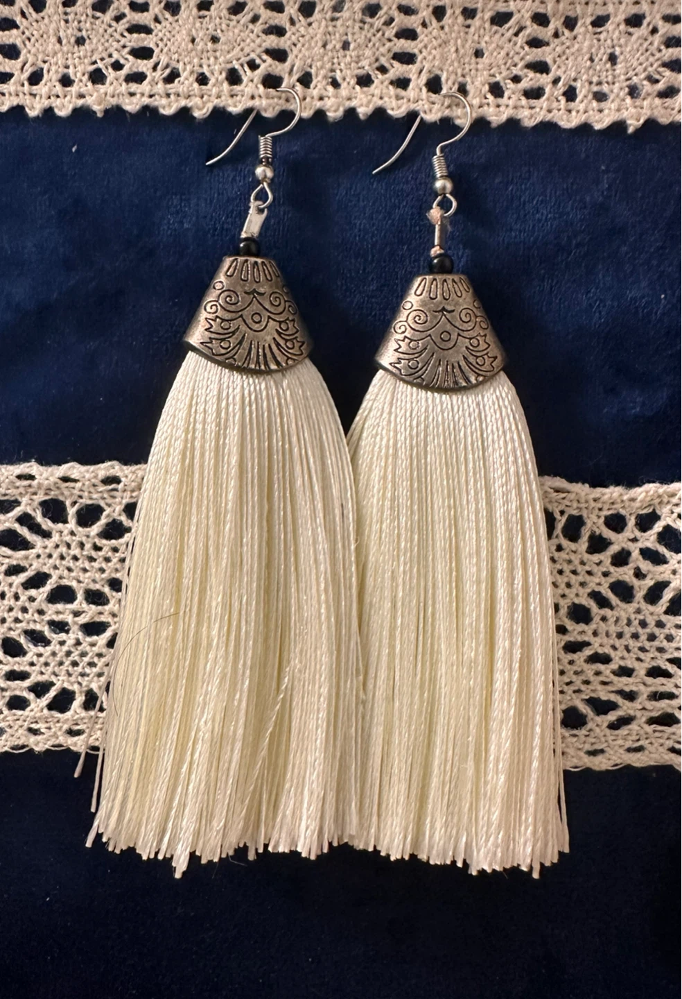 Tassel Earrings - Cream/Silver