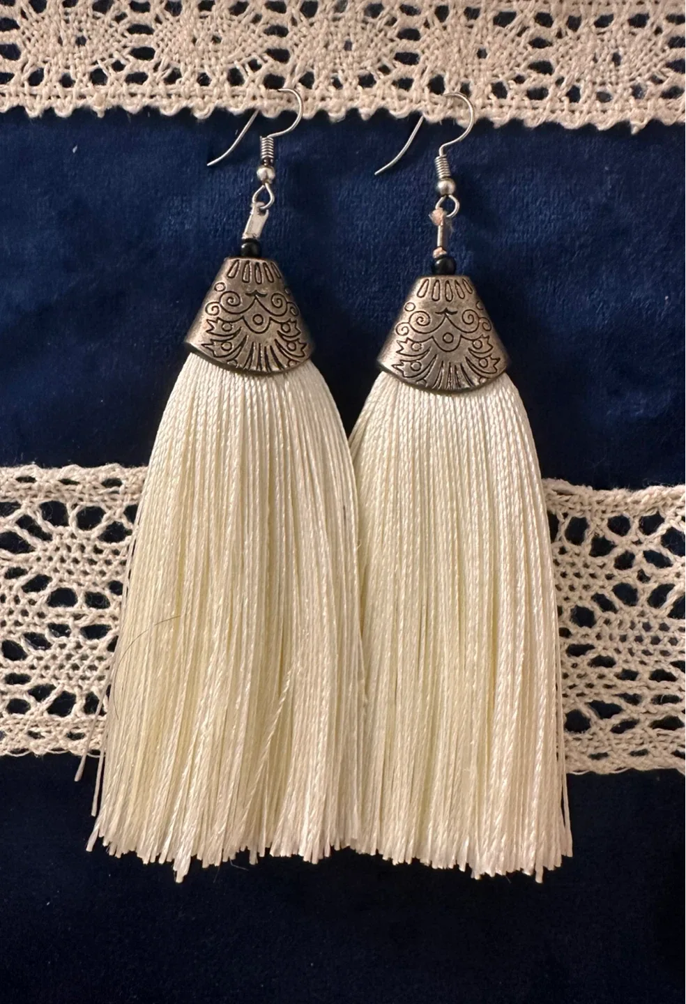 Tassel Earrings - Cream/Silver thumbnail
