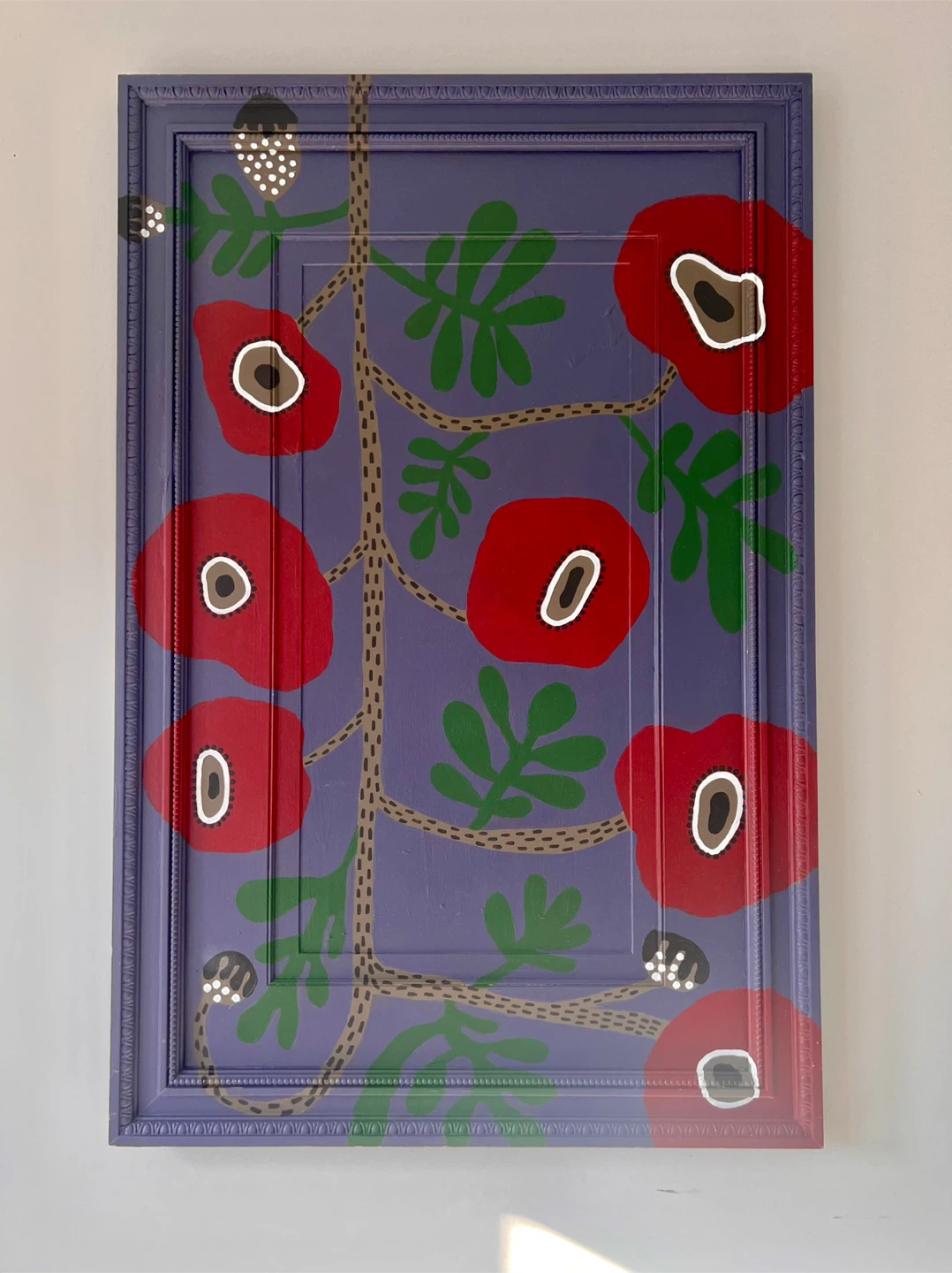 Hand-Painted Floral Cabinet Door - Upcycled Decor
