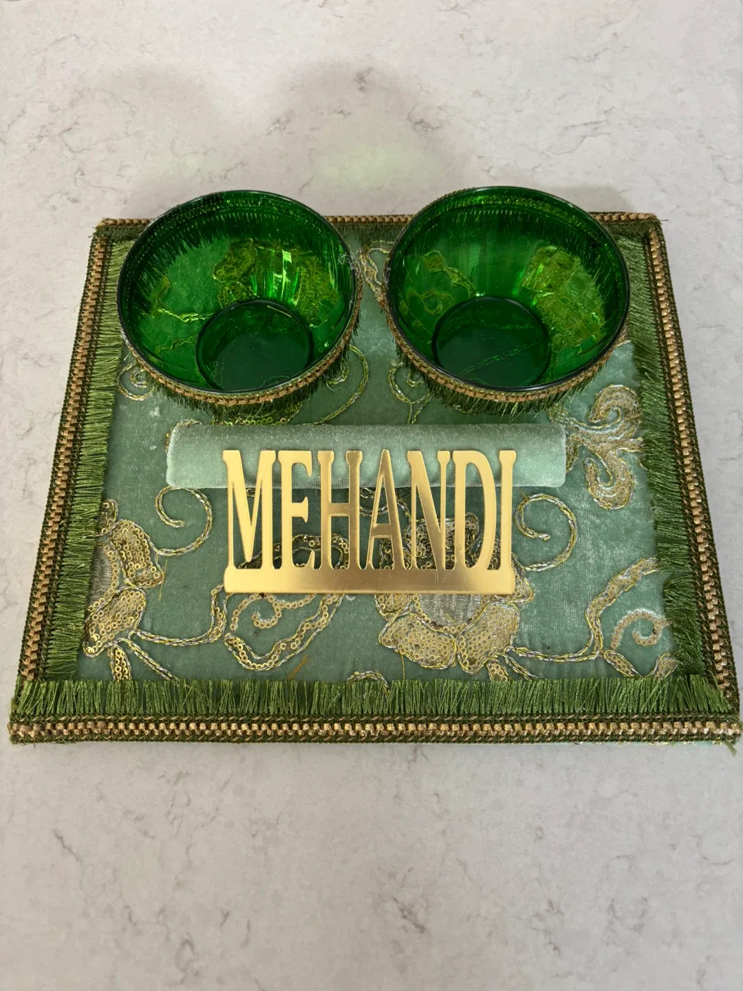 Mehndi Plate with Green Bowls