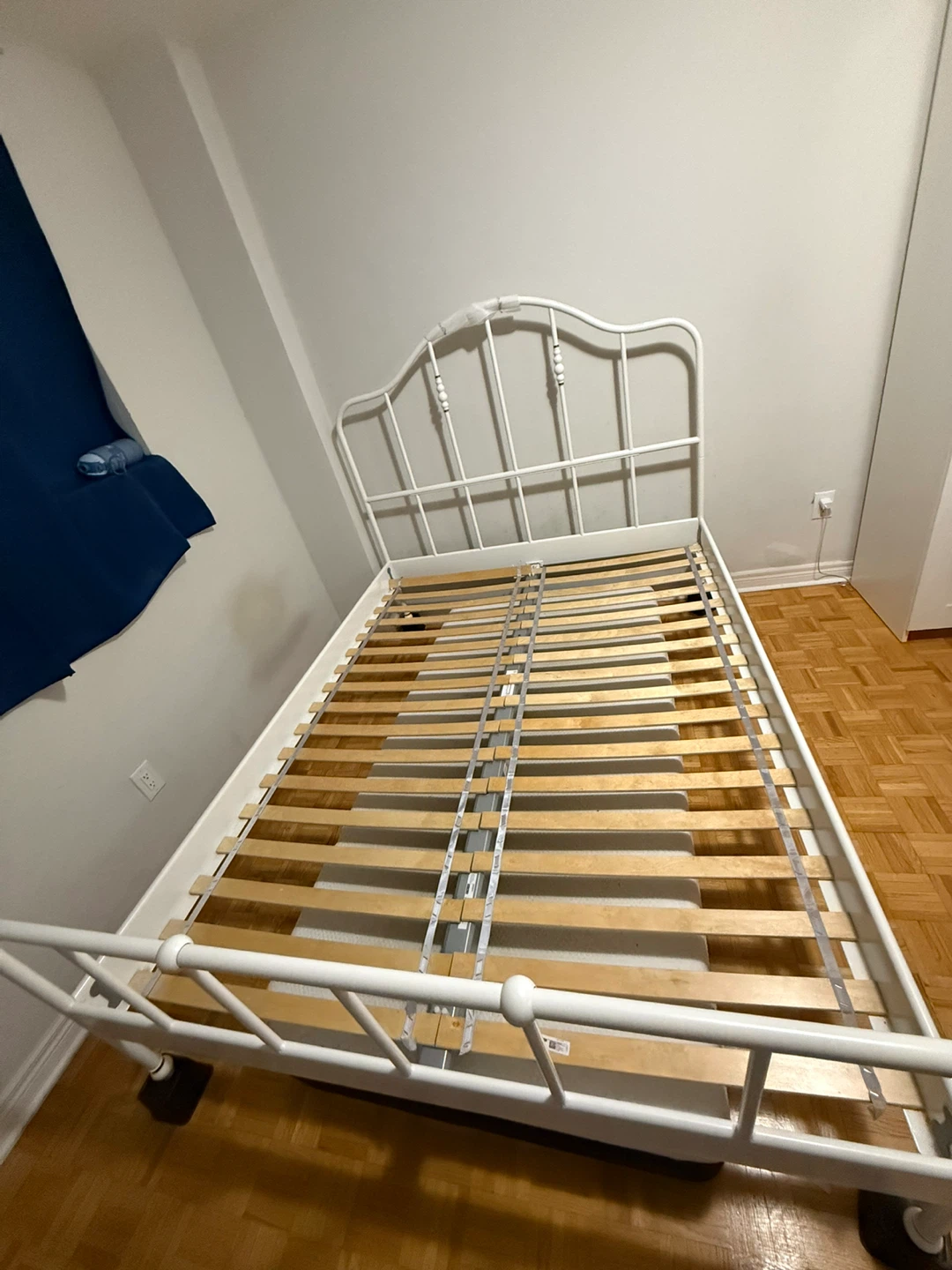 Ikea Sagstua White Metal Bed Frame - Queen Size