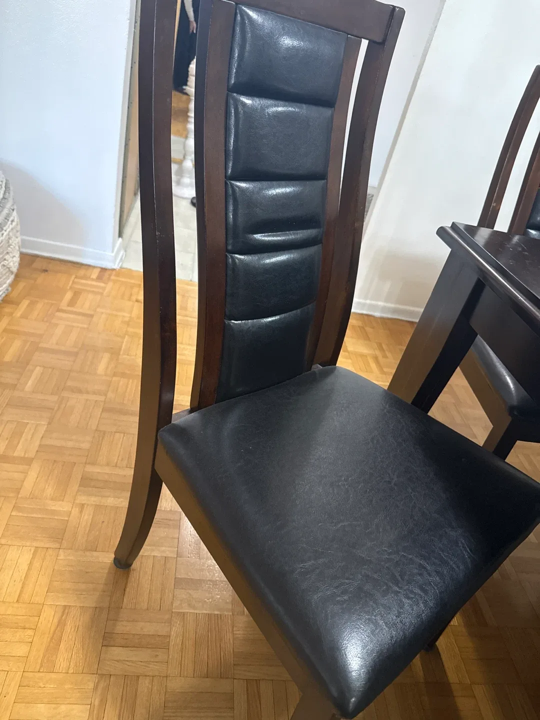 Dining Table with 6 Chairs - Dark Wood & Black Leather image indicator(2)