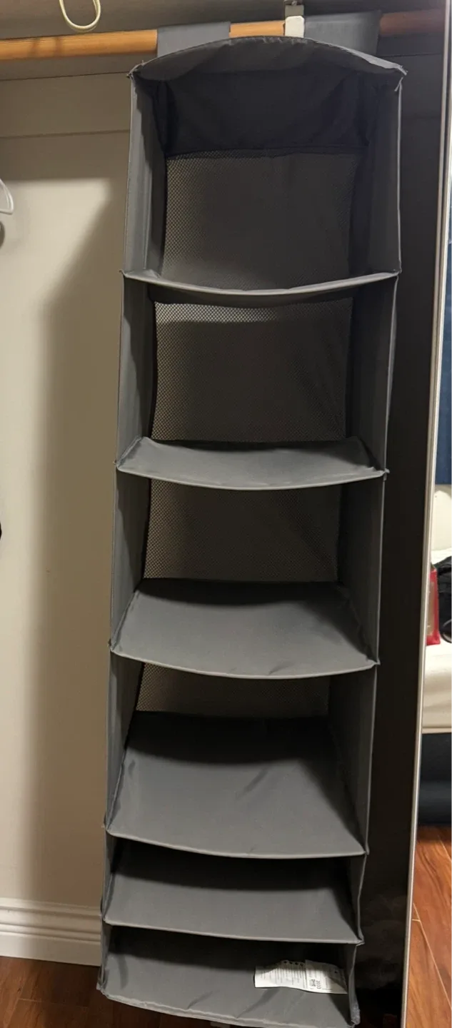 Grey Hanging Closet Organizer - 6 Shelves thumbnail