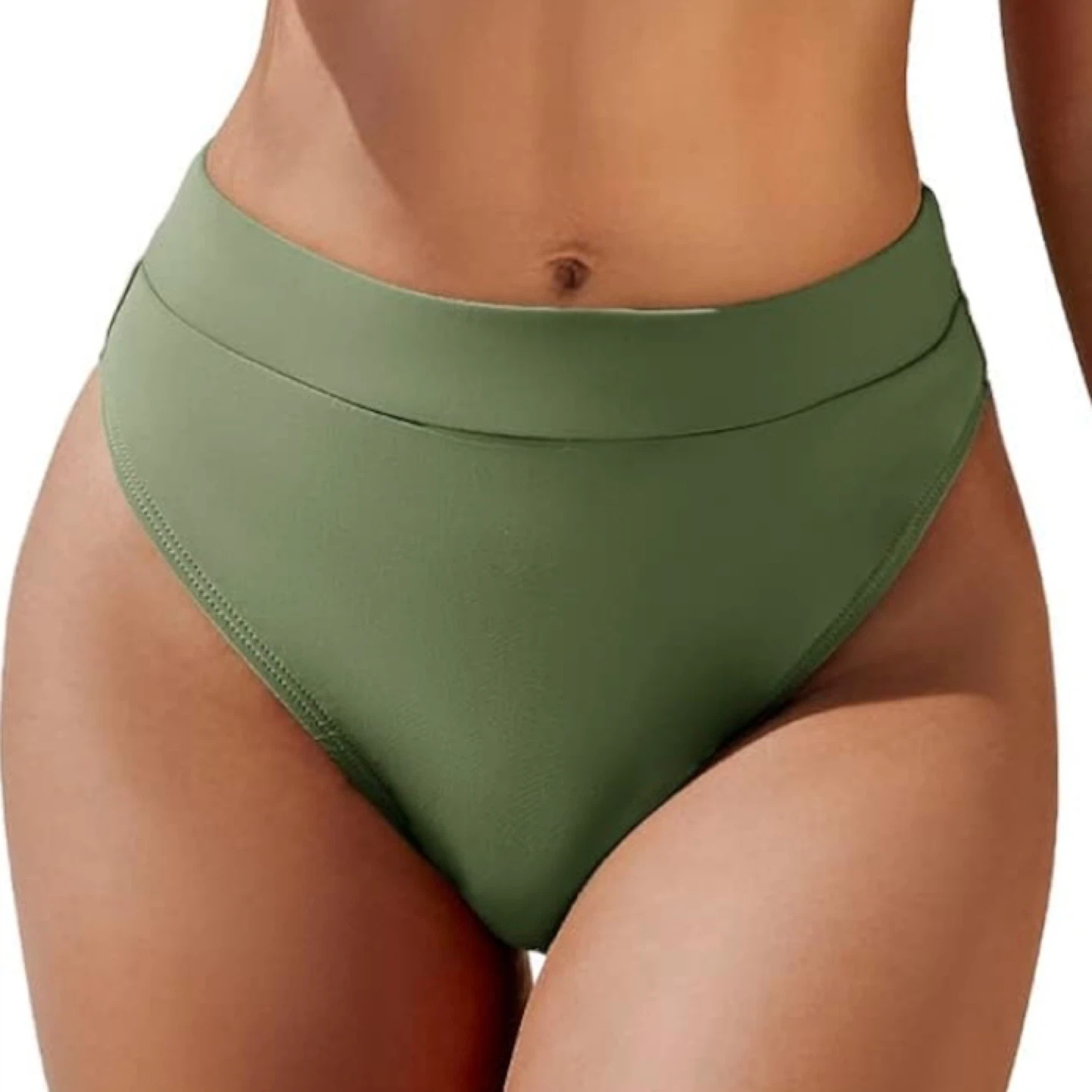 Yacun Olive Green High Rise High Cut Bikini Swimsuit Bottom Sz M