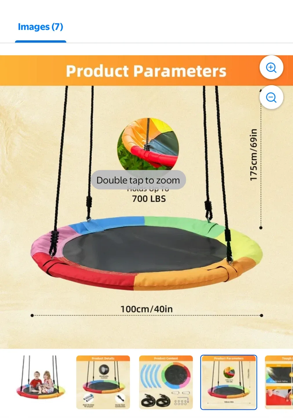 Colorful Saucer Tree Swing - 40 inch thumbnail