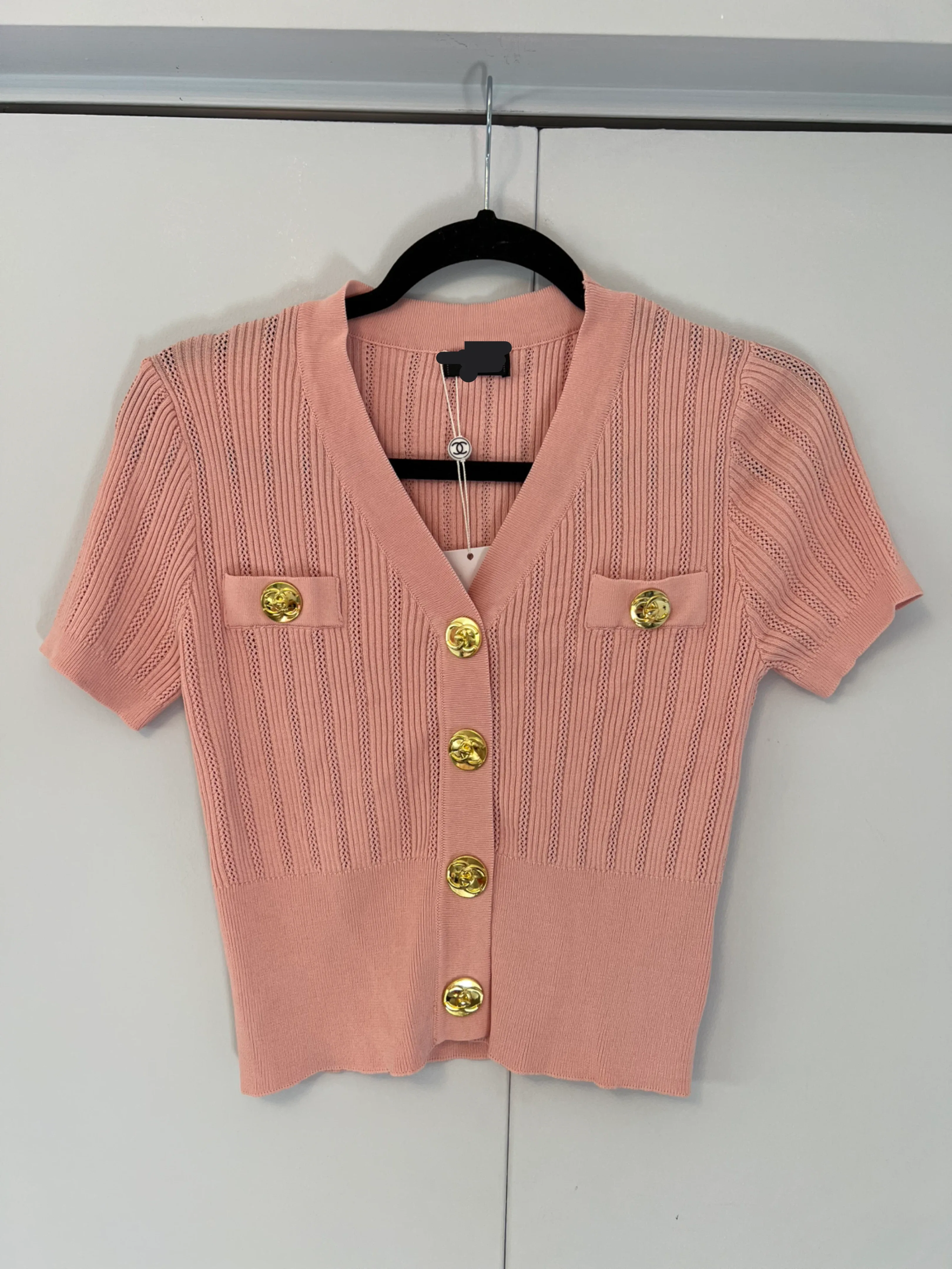 Pink Cardigan with Gold Buttons
