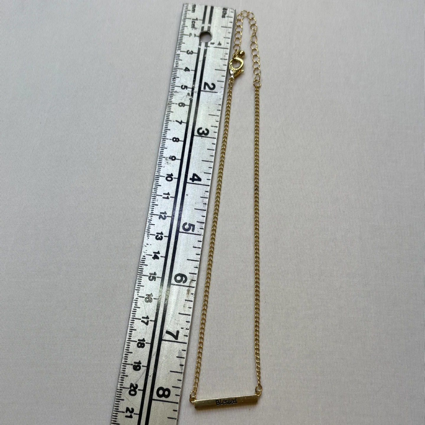 Blessed Bar Necklace Gold Tone Engraved Chain Minimalist - photo 4