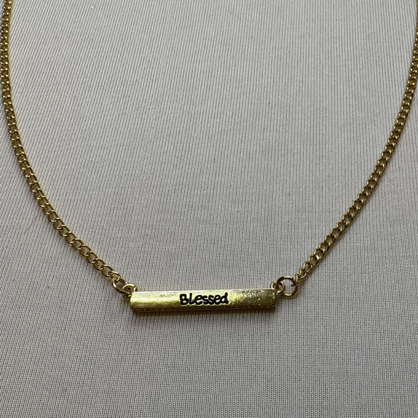 Blessed Bar Necklace Gold Tone Engraved Chain Minimalist