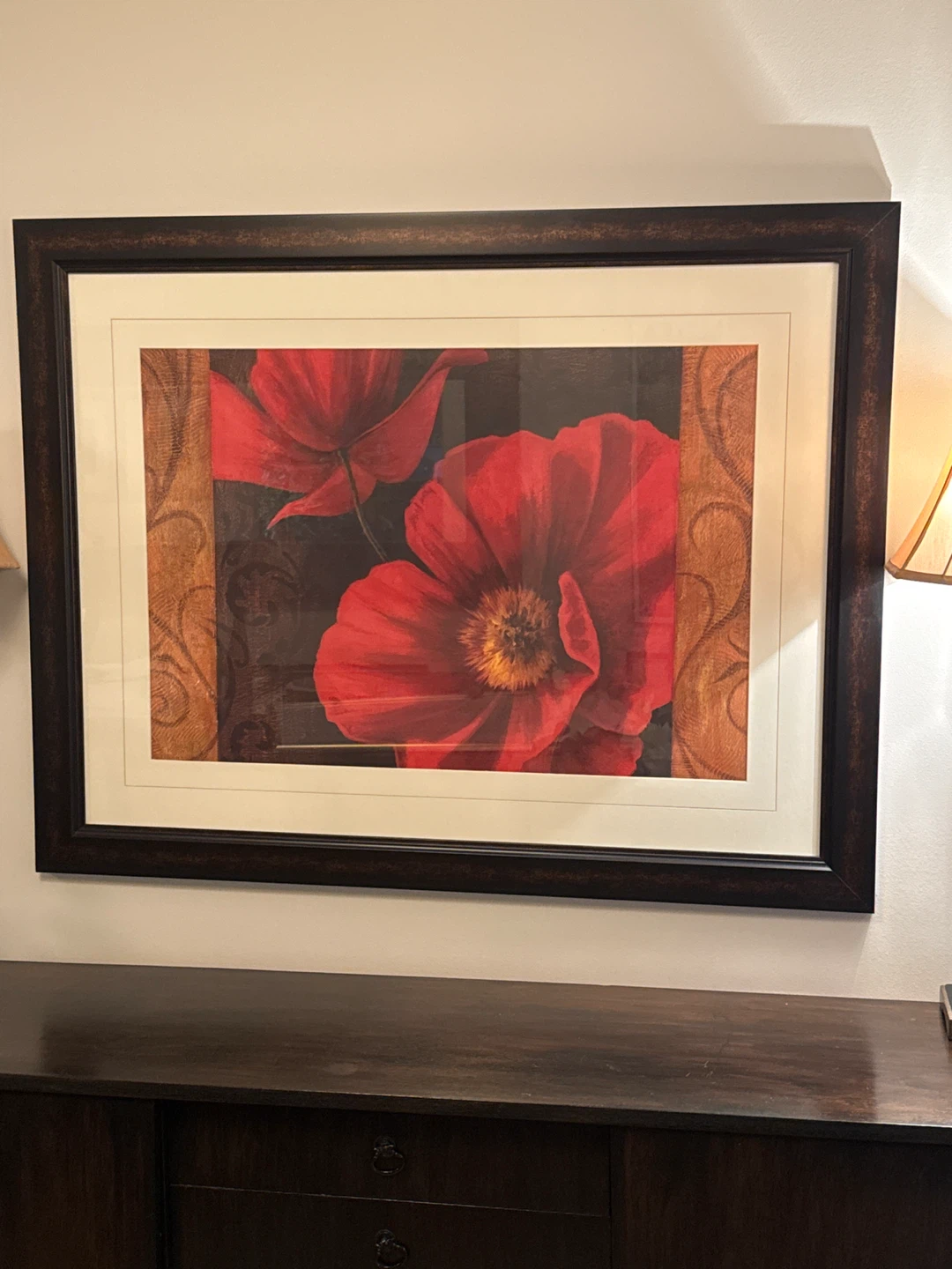 3foot high by 3.5foot wide Copper and brown framed poppy picture - photo 2