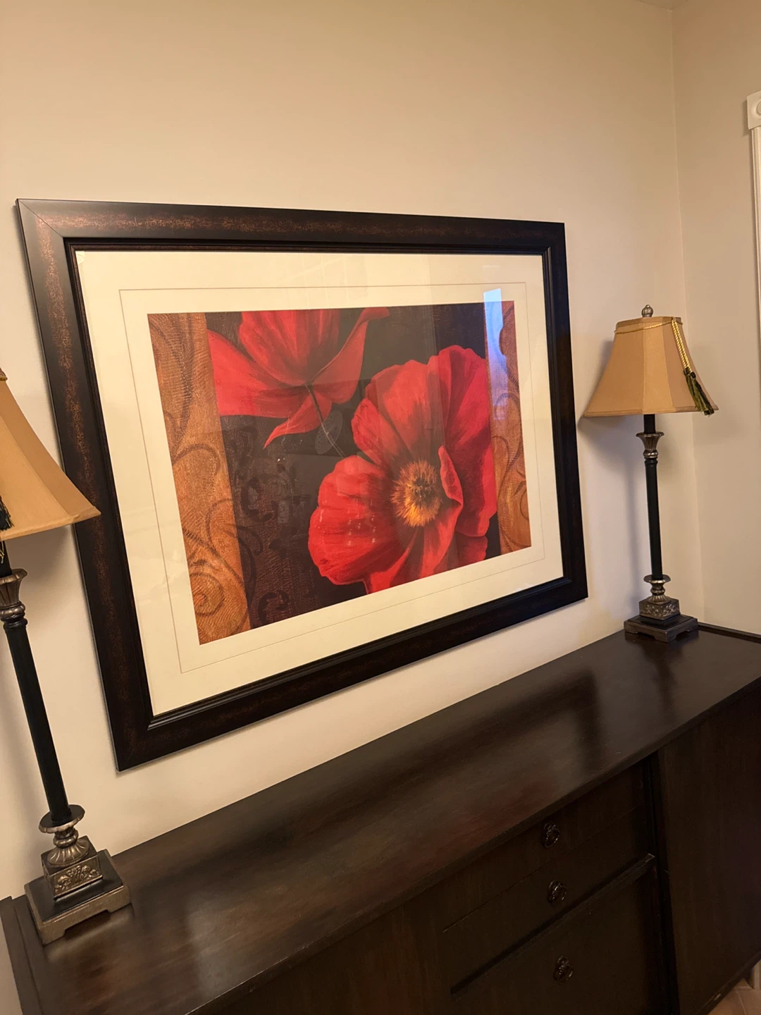 3foot high by 3.5foot wide Copper and brown framed poppy picture - photo 3